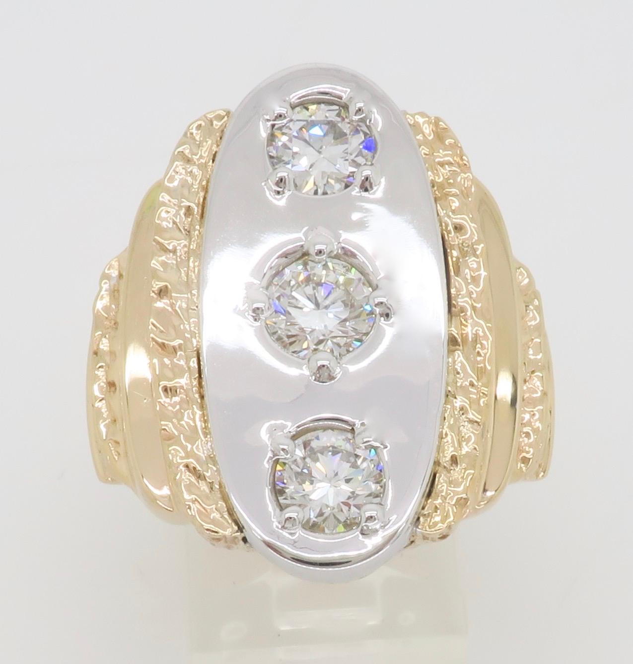 Round Cut Custom Men's Three stone 1.72CTW Diamond Ring  For Sale