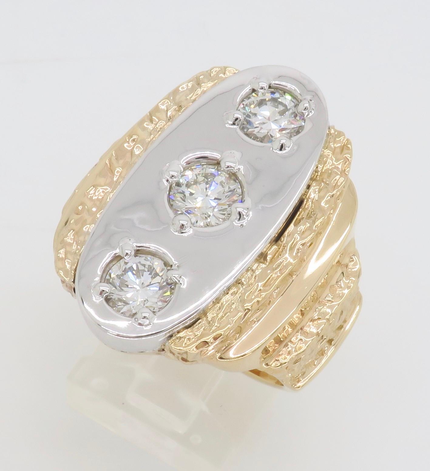 Custom Men's Three stone 1.72CTW Diamond Ring  For Sale 1