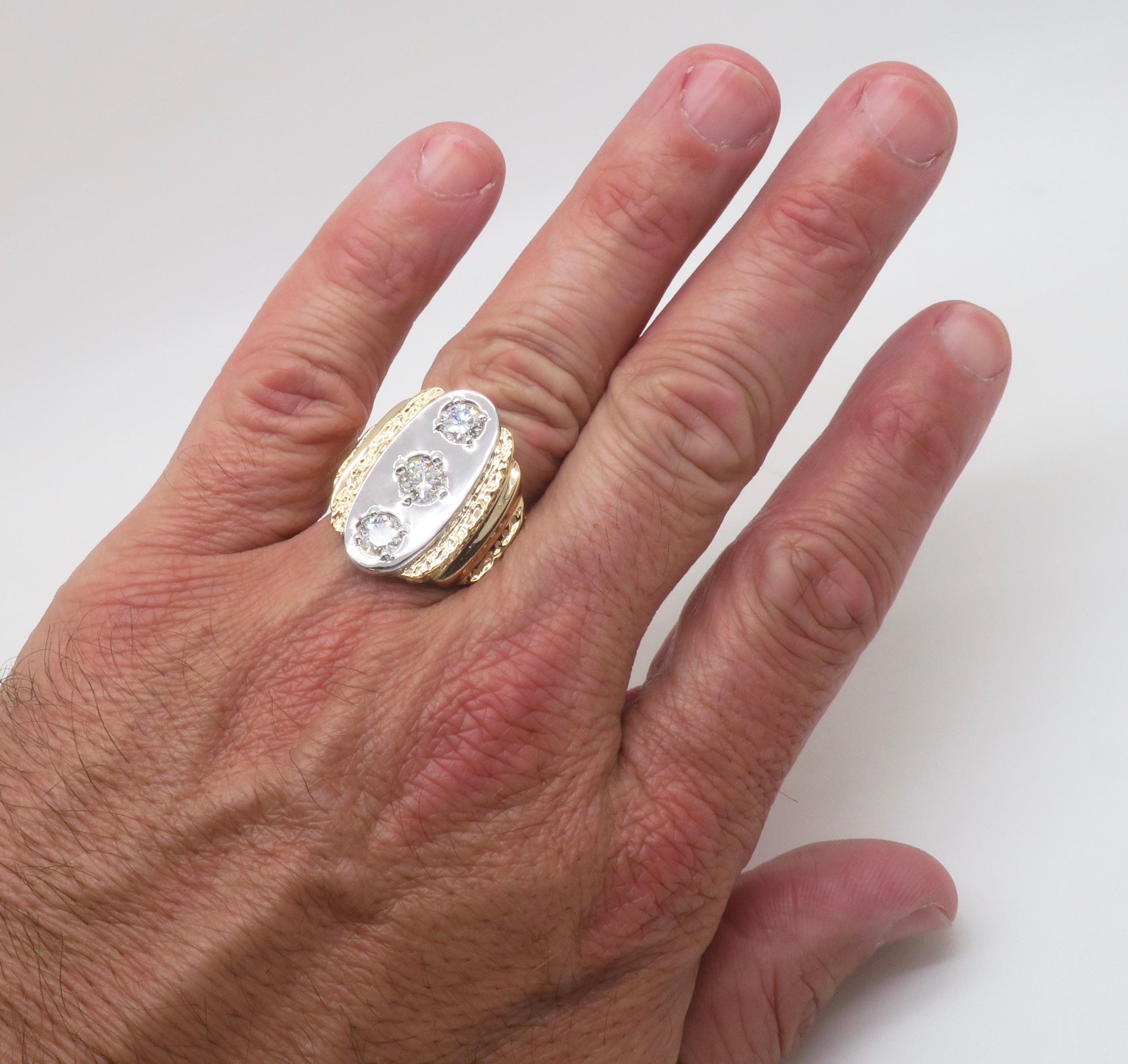Custom Men's Three stone 1.72CTW Diamond Ring  For Sale 3