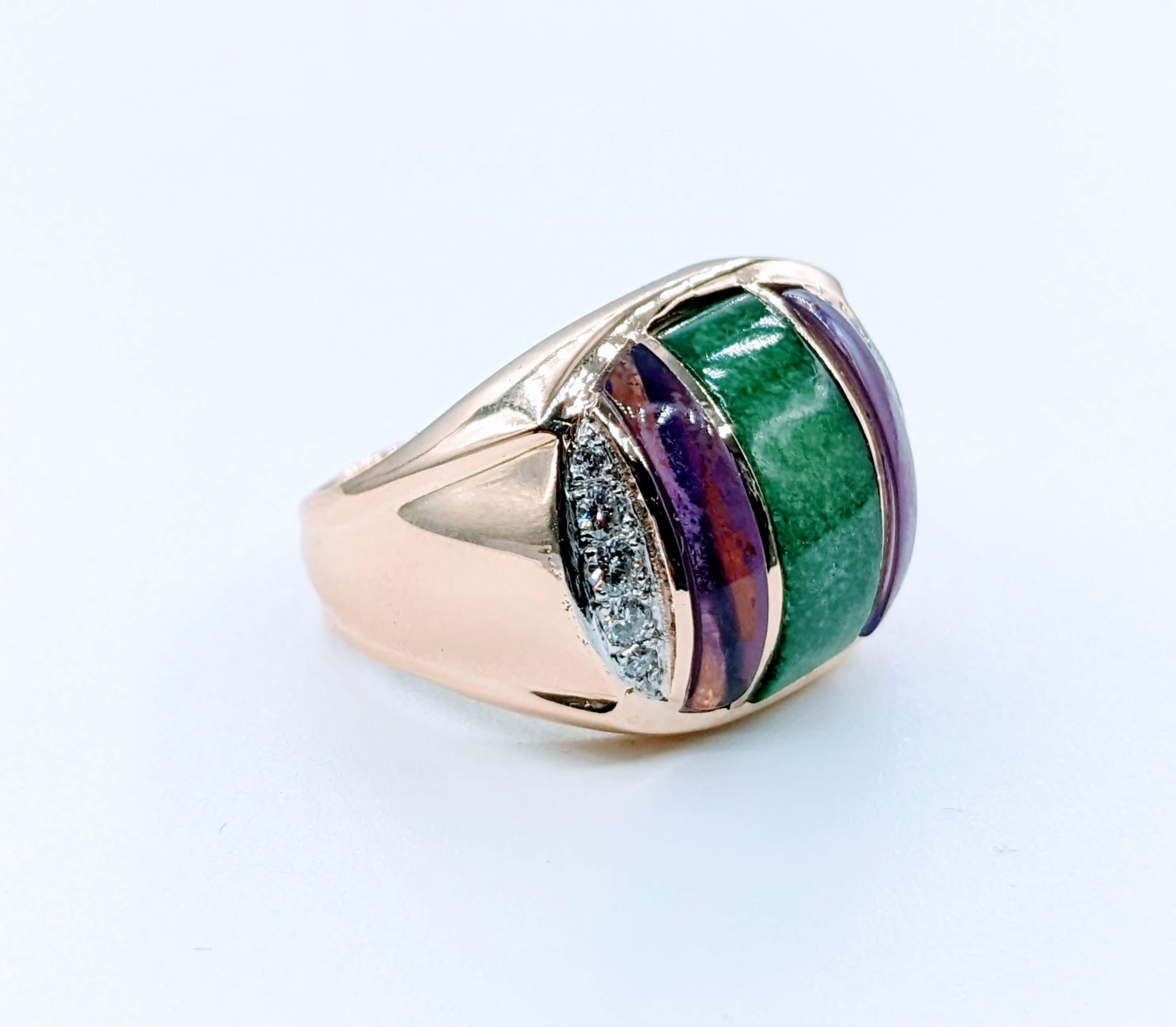 Custom Mens Turquoise, Amethyst & Diamond Ring In Excellent Condition For Sale In Bloomington, MN