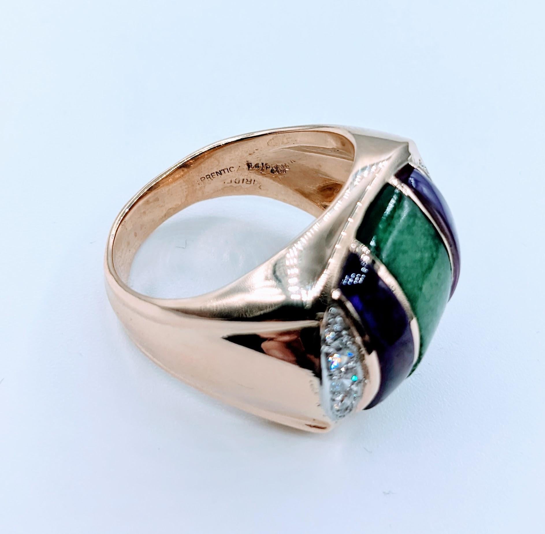 Custom Mens Turquoise, Amethyst & Diamond Ring For Sale 2