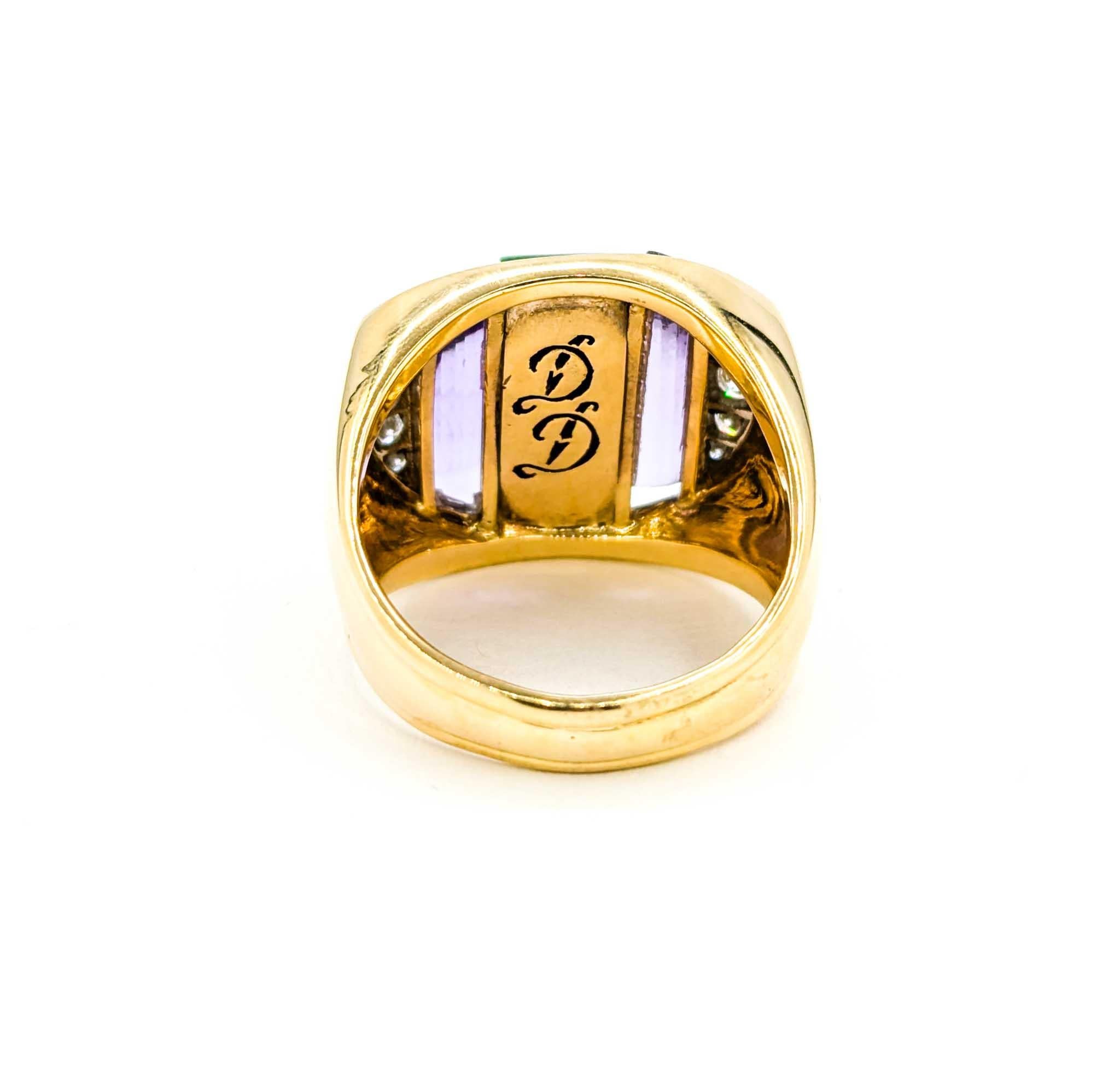 Men's Custom Mens Turquoise, Amethyst & Diamond Ring For Sale