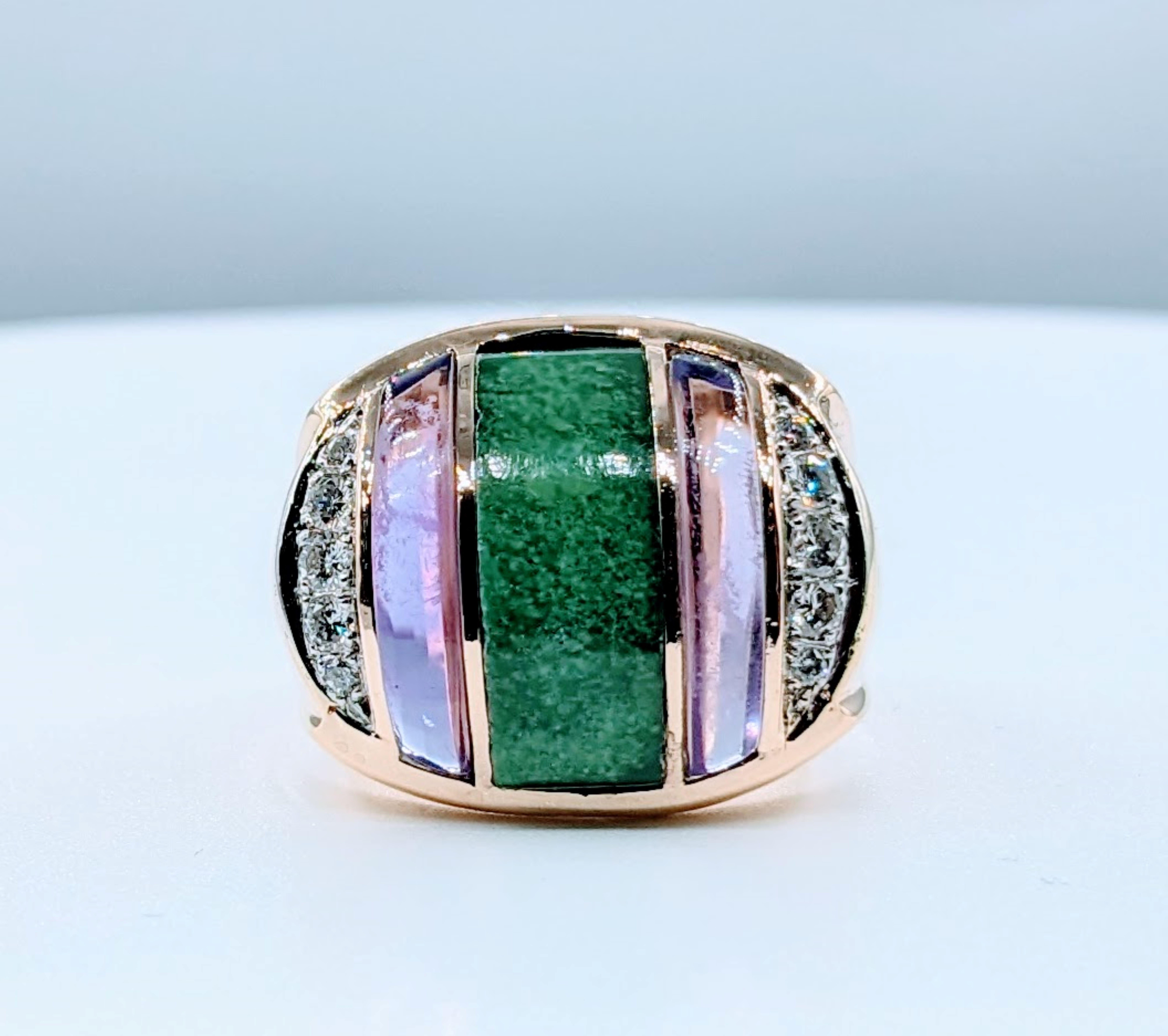 Custom Mens Turquoise, Amethyst & Diamond Ring For Sale 3