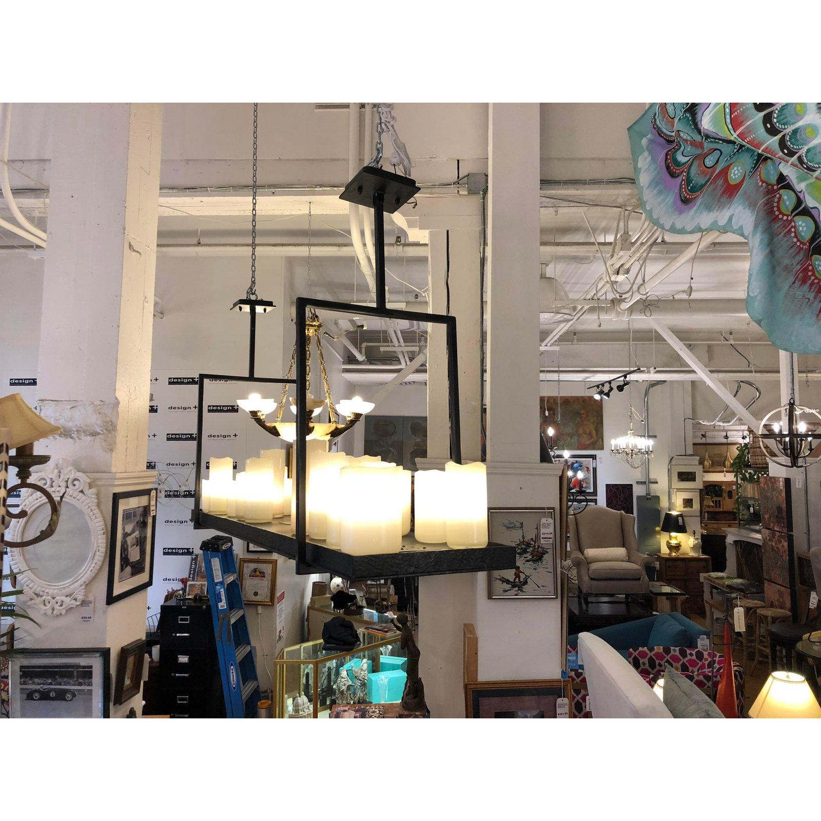 Custom Metal and Handblown Candles Pendant Light Fixture In Good Condition For Sale In San Francisco, CA