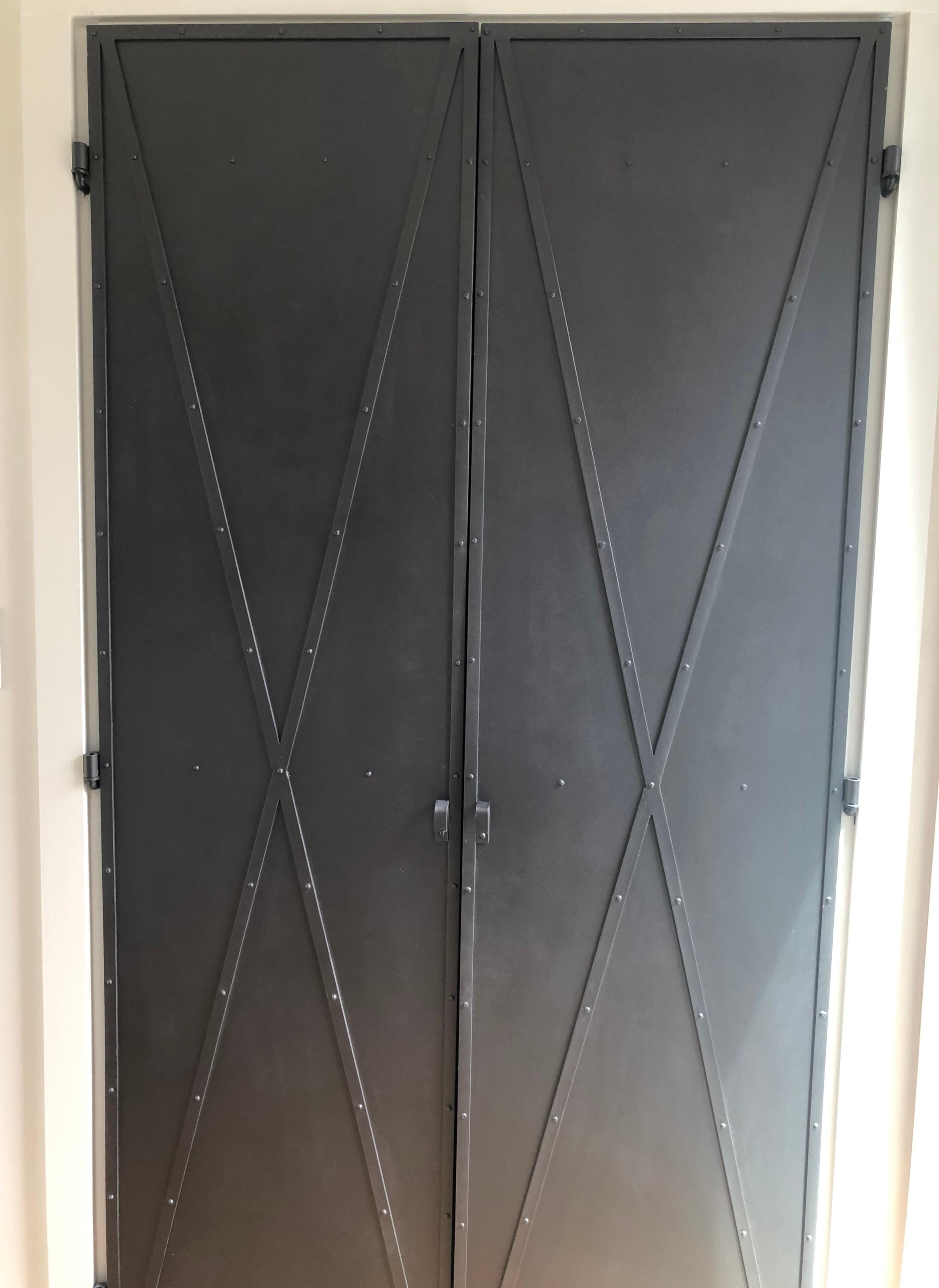 Industrial Custom Neo-Classical Style Metal Armoire,  Closet or Kitchen Cabinet Doors For Sale