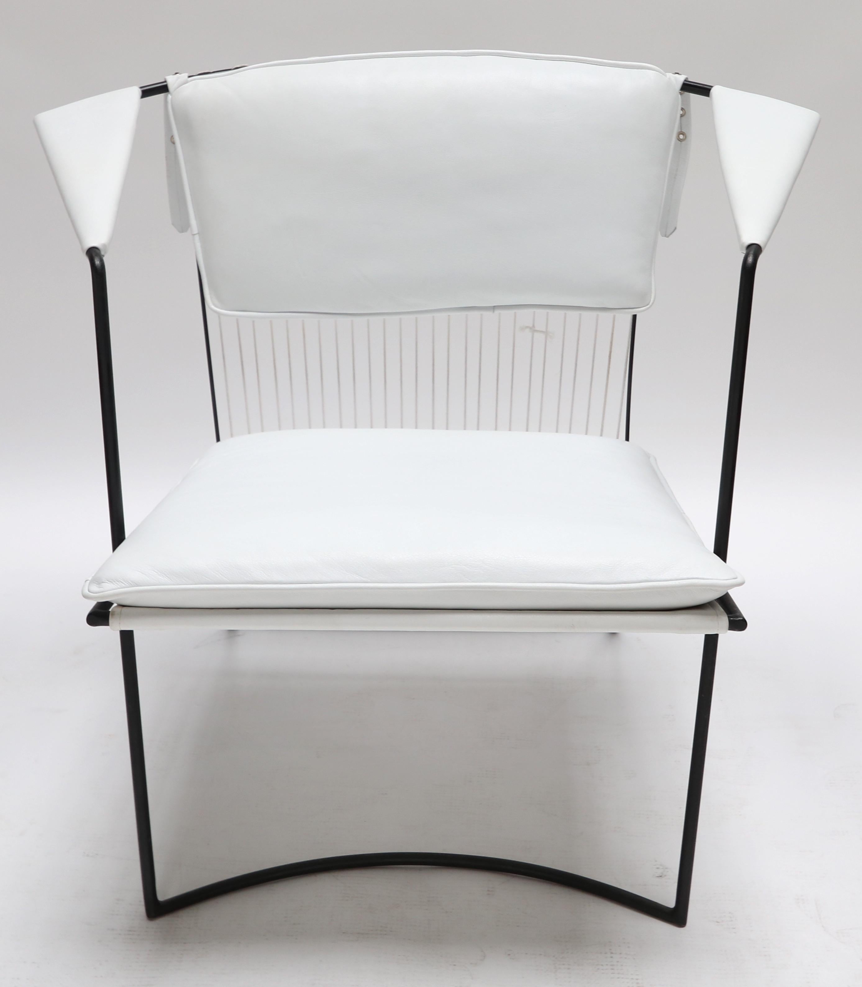 Custom Metal Tenreiro Style White Leather Armchairs 5