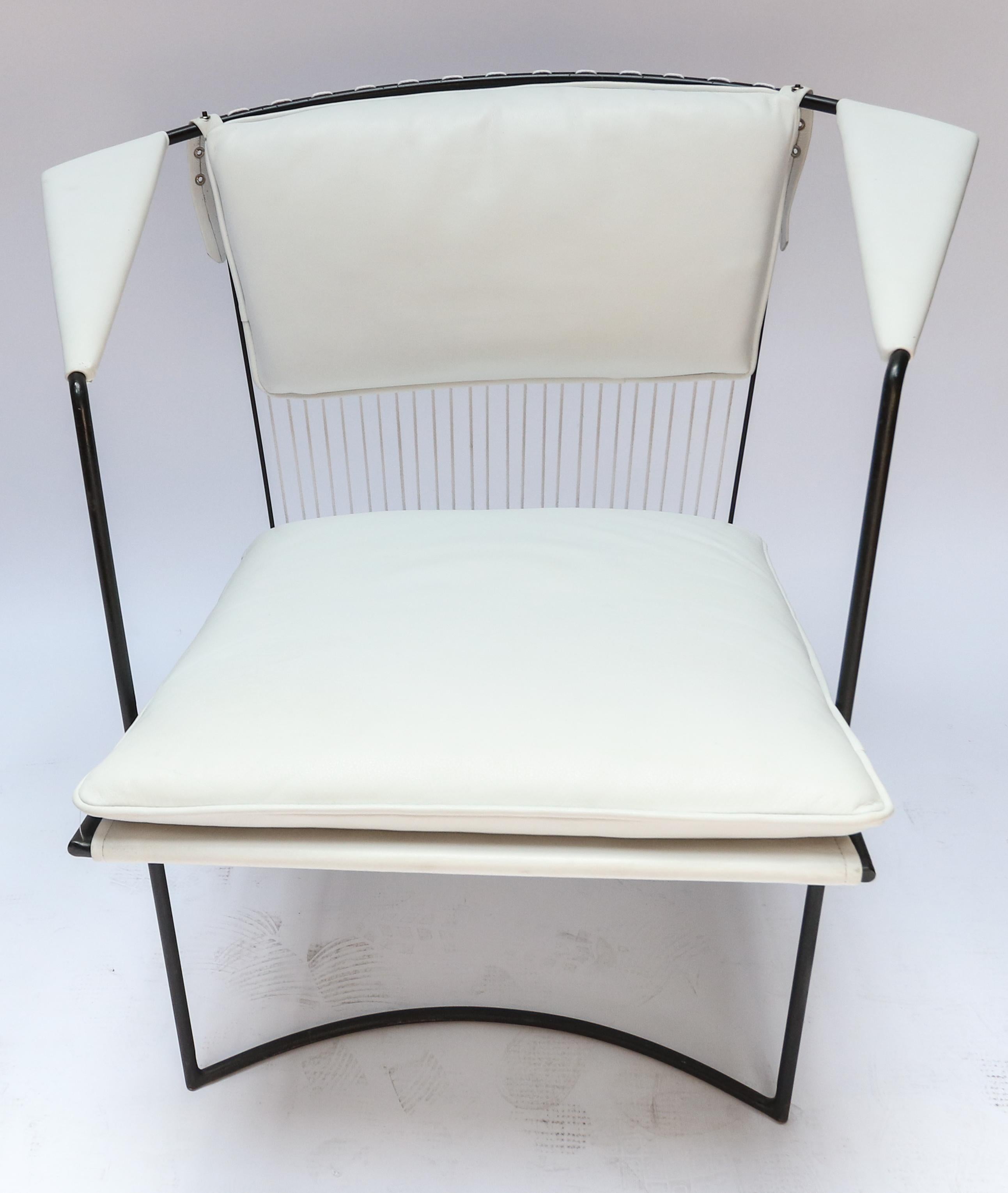 Mid-Century Modern Custom Metal Tenreiro Style White Leather Armchairs