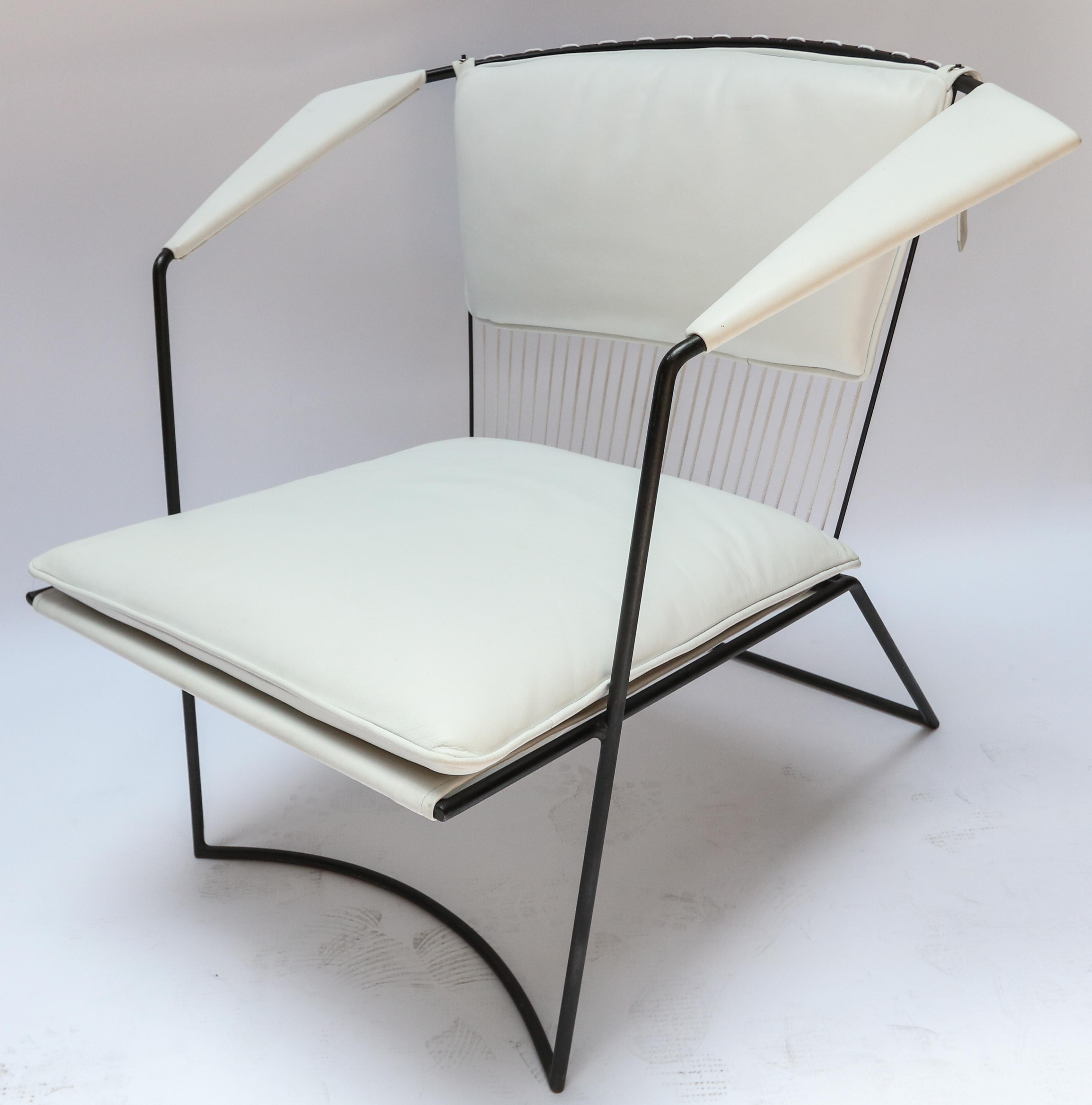 Custom Metal Tenreiro Style White Leather Armchairs 1