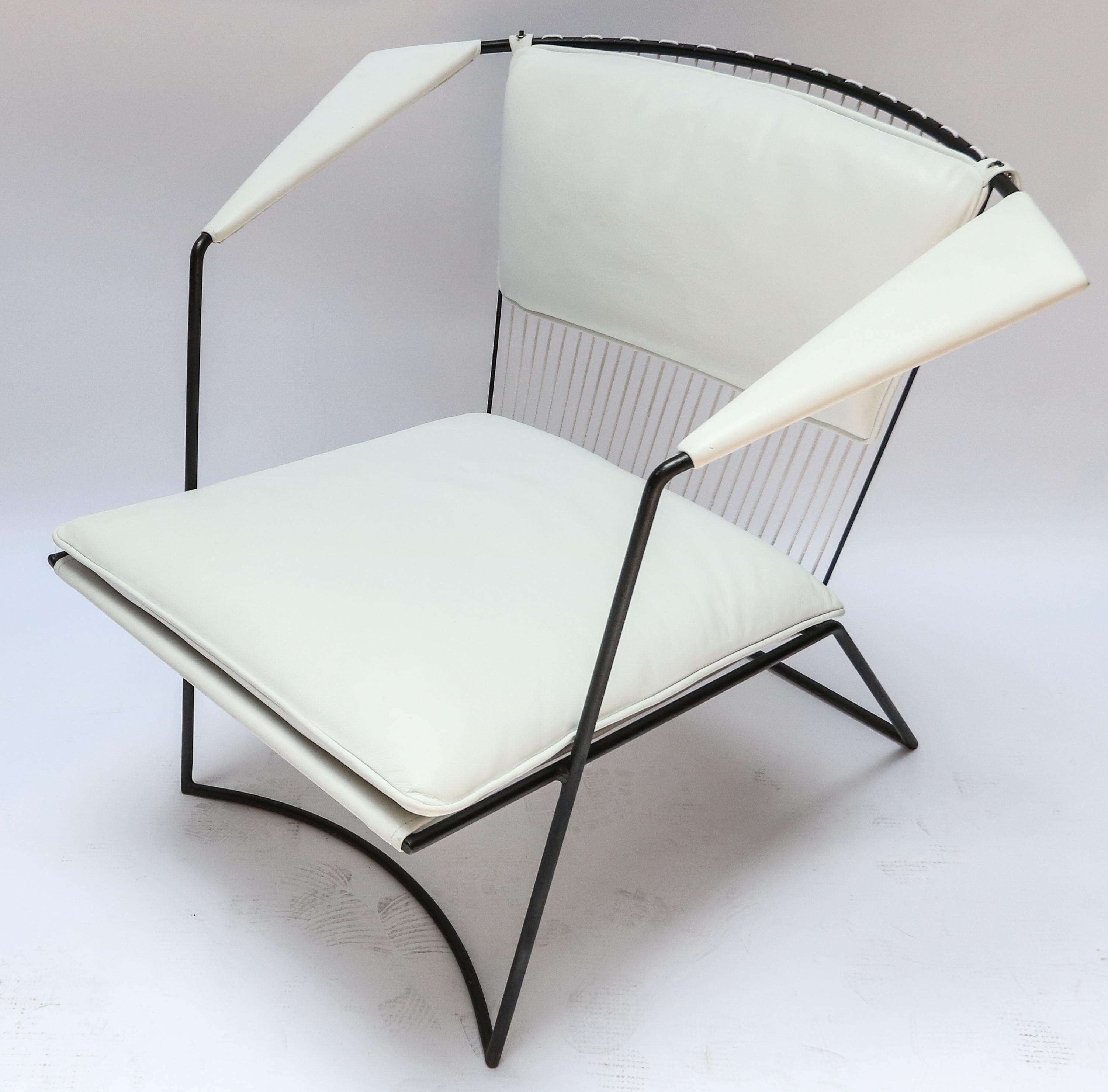 Custom Metal Tenreiro Style White Leather Armchairs 2