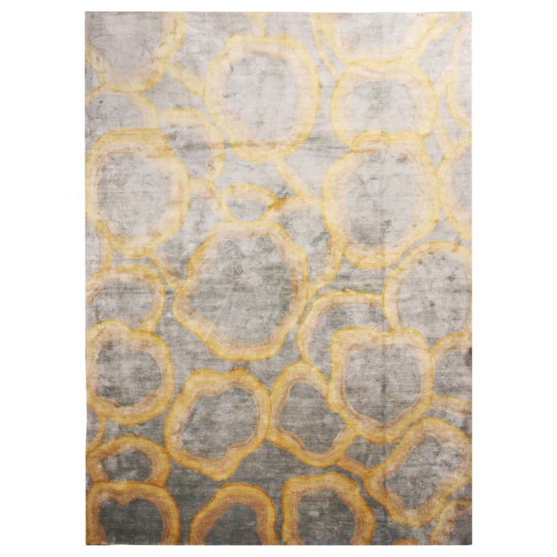 Gold Metallic Boho Batik Pattern Cream Cowhide Rug, Medium For Sale at ...