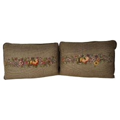 Custom Metallic 
Chenille Appliqué Pillows on Textured Ground, Pair
