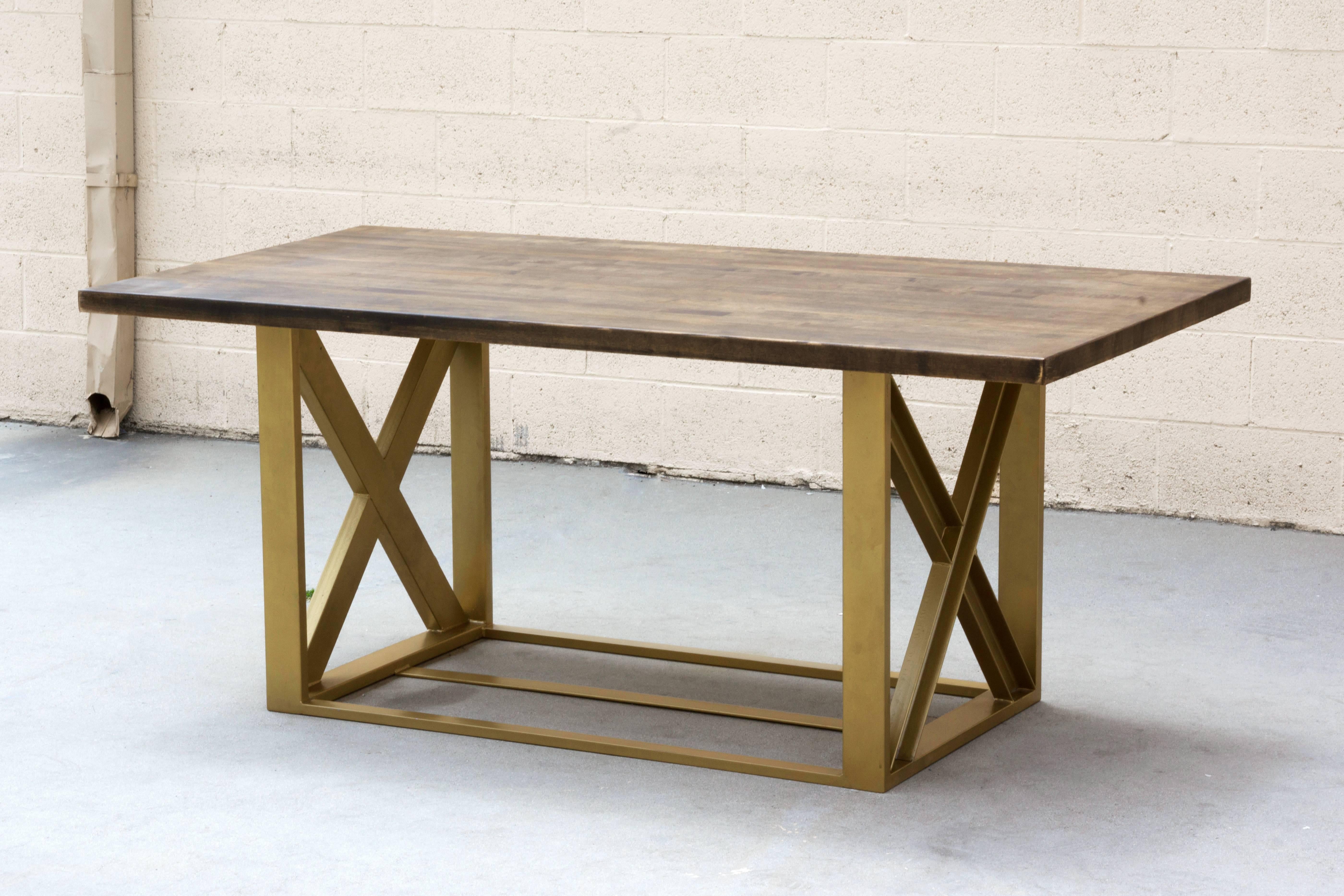 Modern Custom Metallic Gold Dining Table with Maple Top
