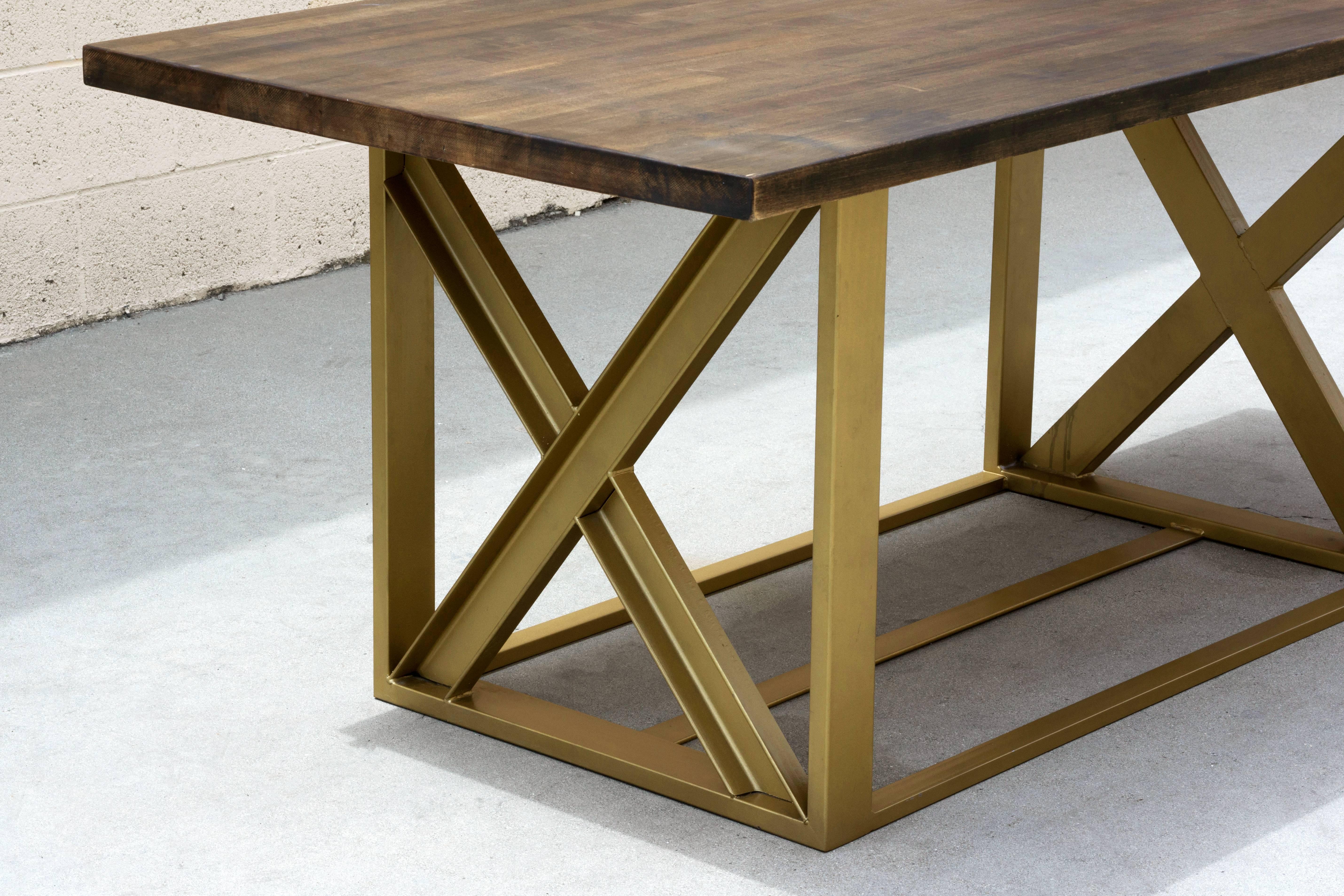 American Custom Metallic Gold Dining Table with Maple Top