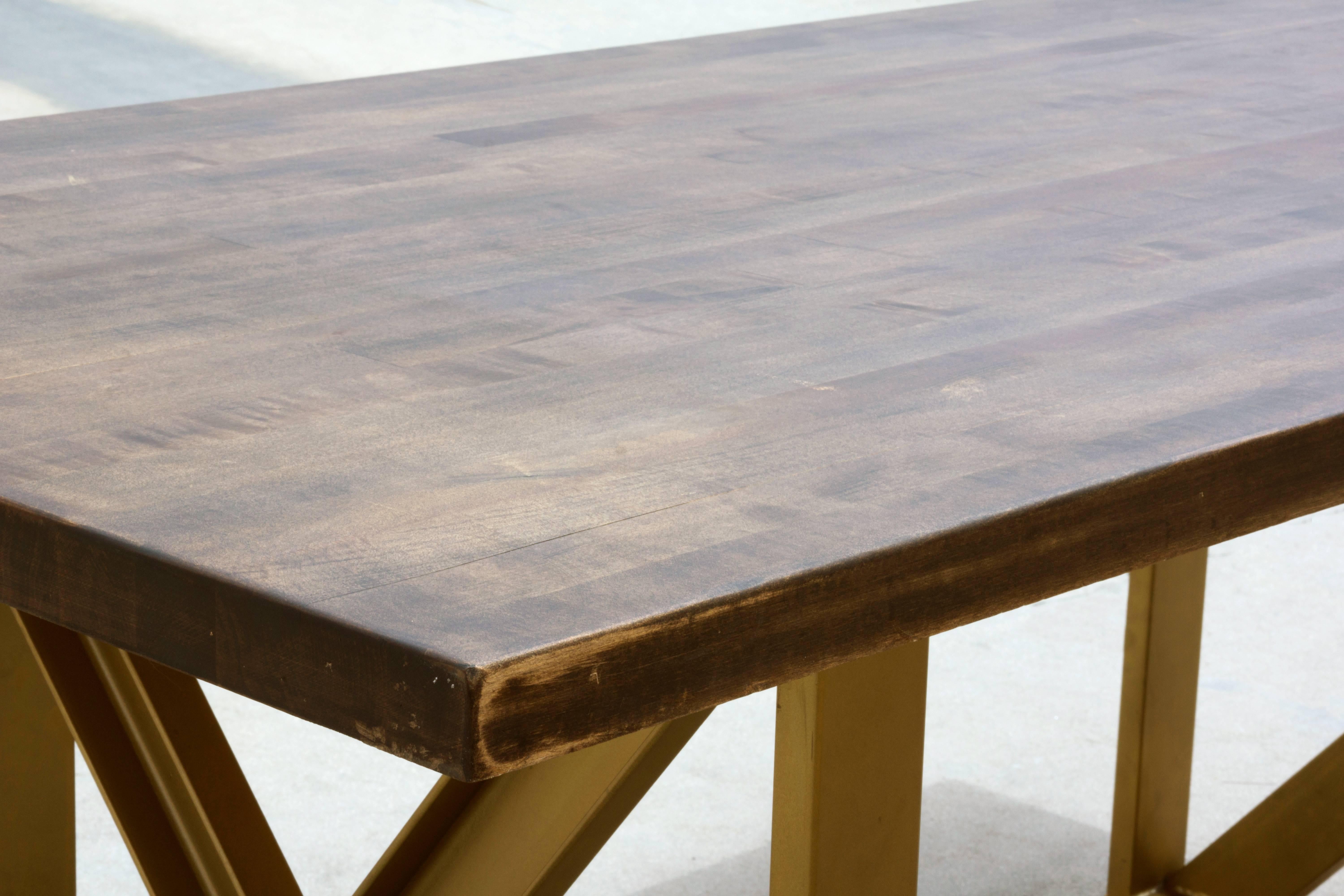 Powder-Coated Custom Metallic Gold Dining Table with Maple Top