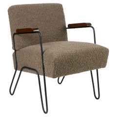 Maßgeschneiderter Mid-Century Hairpin Style Stuhl aus Alpaka Bouclé