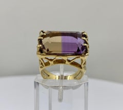 Custom Mid-Century Modern 18 Karat Yellow Gold 16 Carat Ametrine Fashion Ring