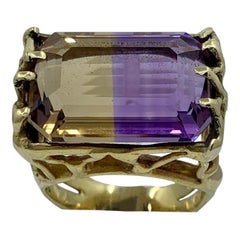 Custom Mid-Century Modern 18 Karat Yellow Gold 16 Carat Ametrine Fashion Ring