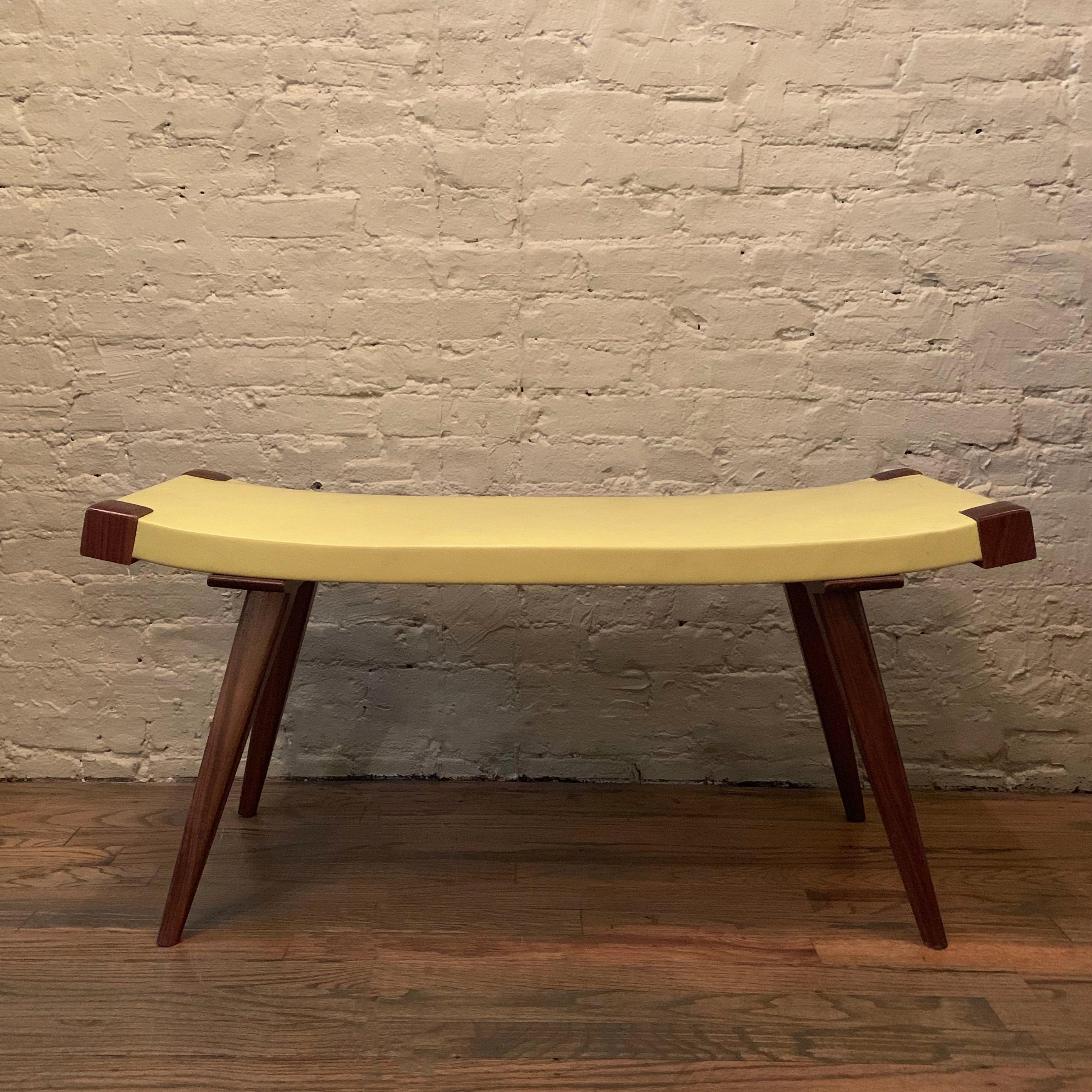 American Custom Mid-Century Modern Style Leather Bench