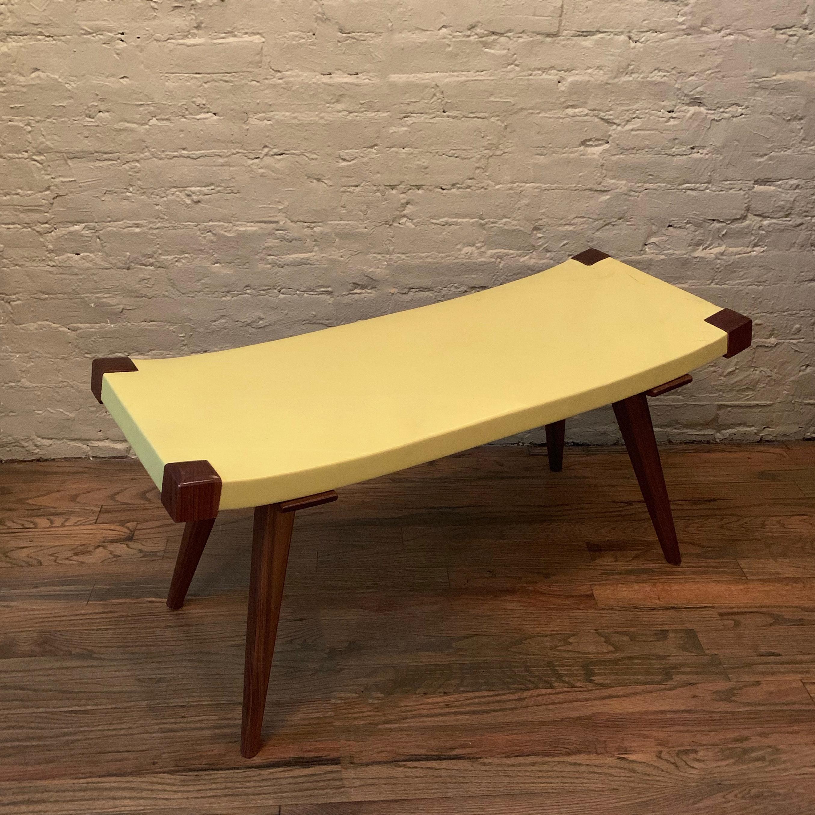 Custom Mid-Century Modern Style Leather Bench 1