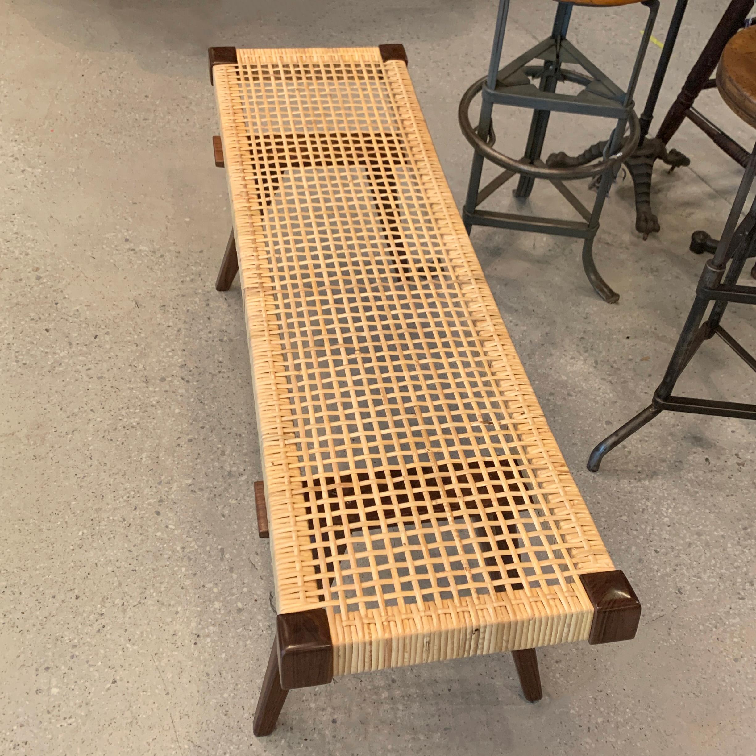 Custom Mid-Century Modern Style Rattan Bench For Sale 2