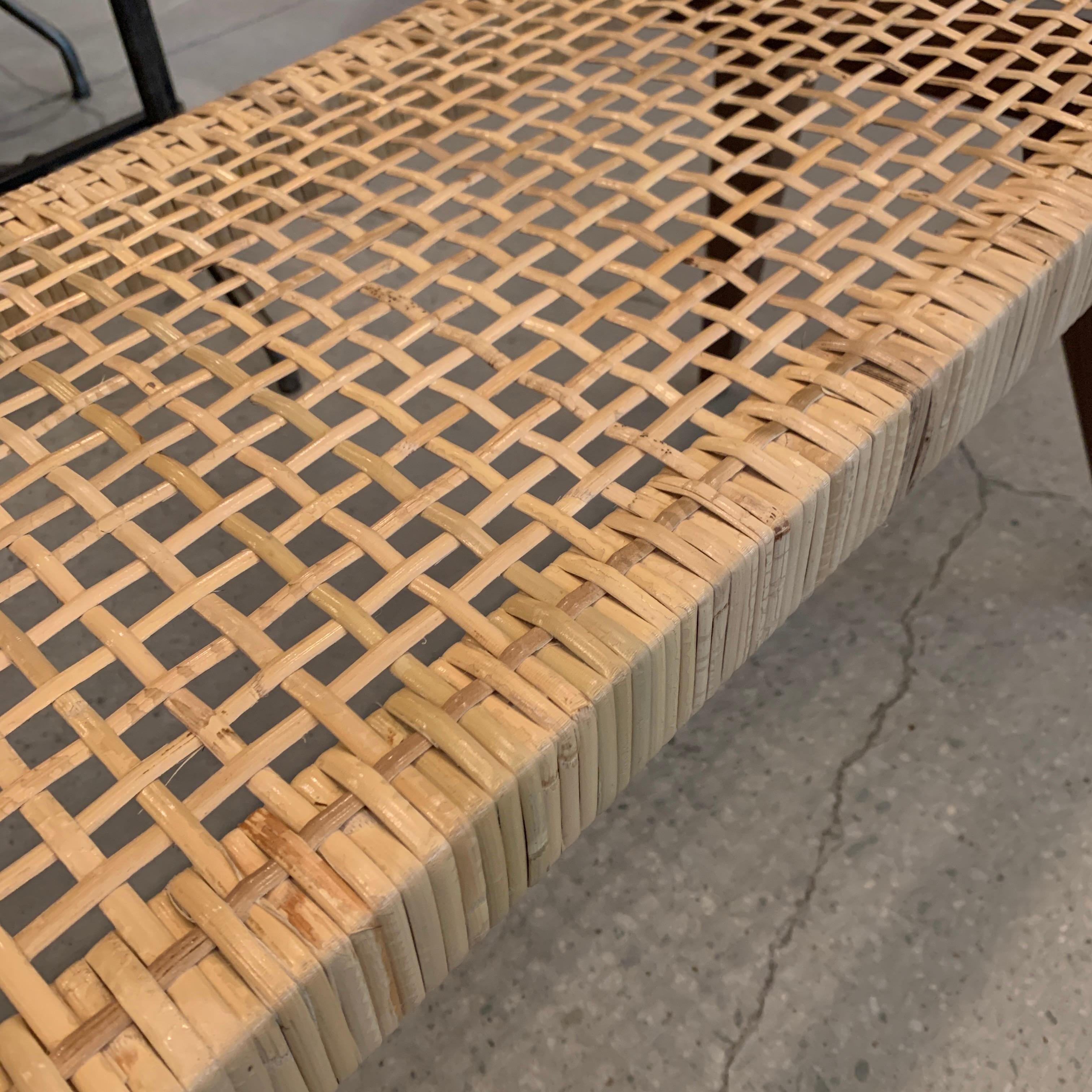 Custom Mid-Century Modern Style Rattan Bench For Sale 4