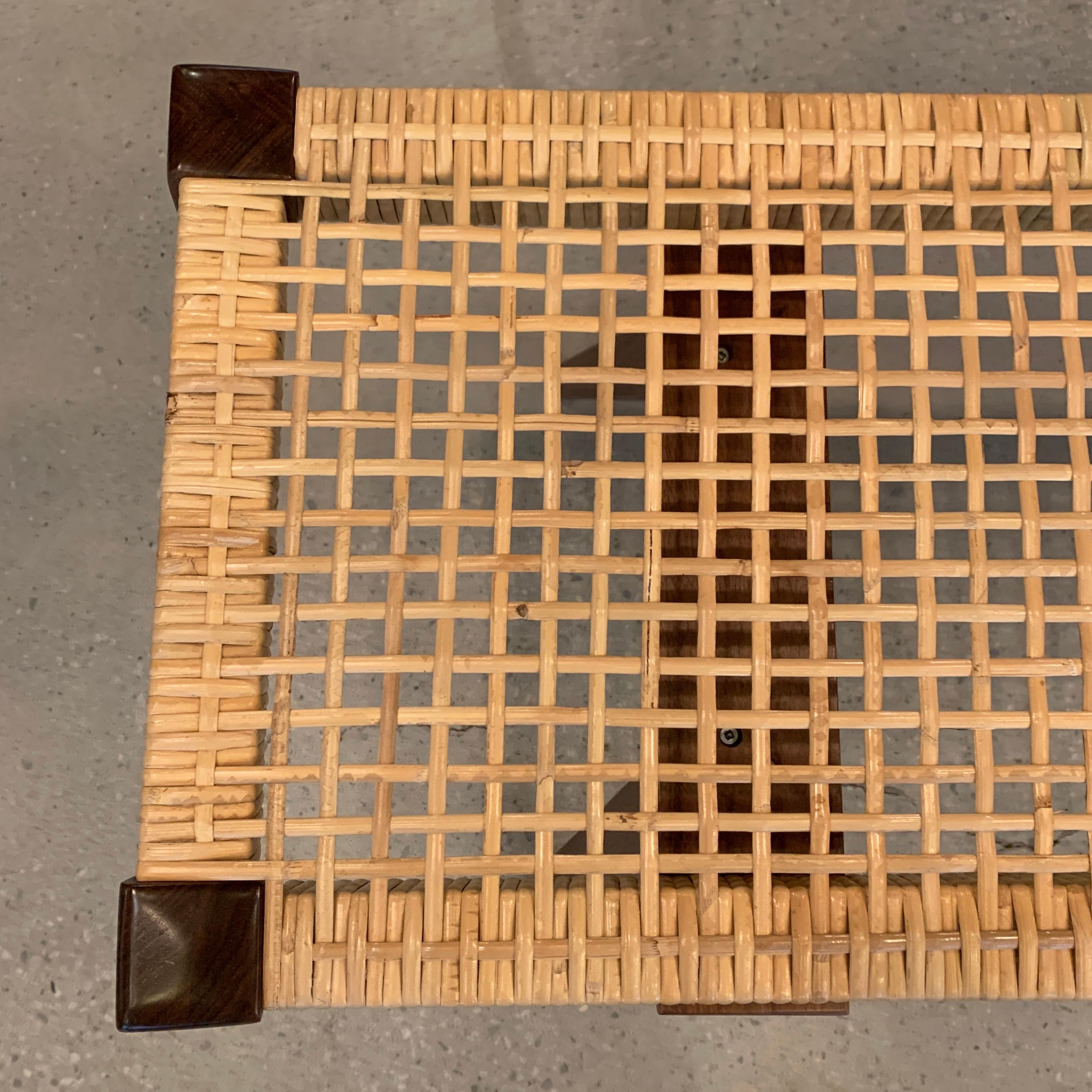 Custom Mid-Century Modern Style Rattan Bench For Sale 1