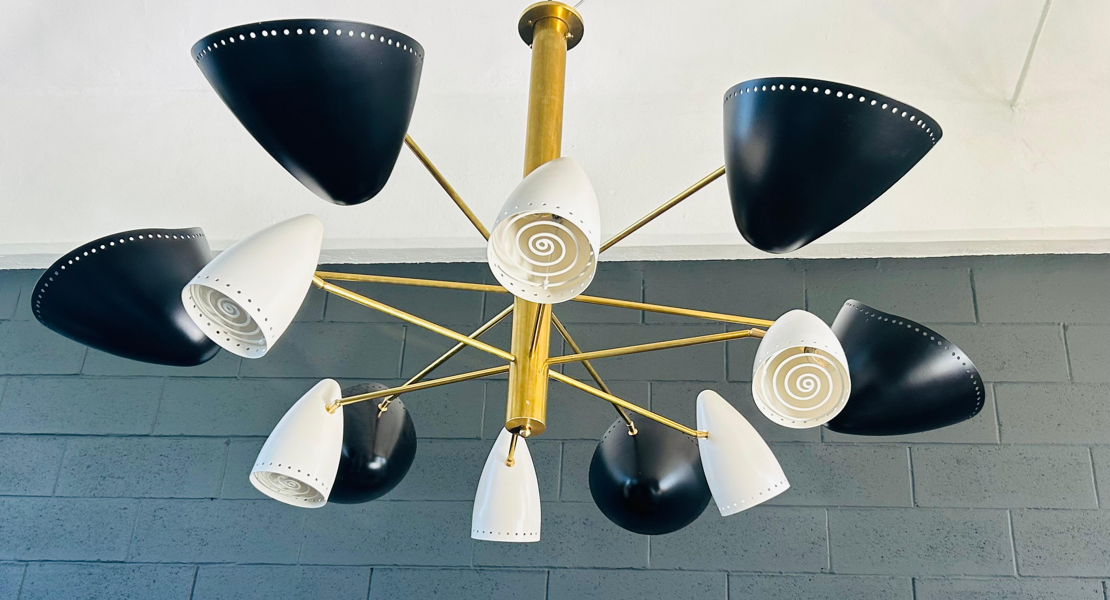 Mid-Century Modern Custom Mid-Century Style Black & White Metal Chandelier by Adesso Imports For Sale