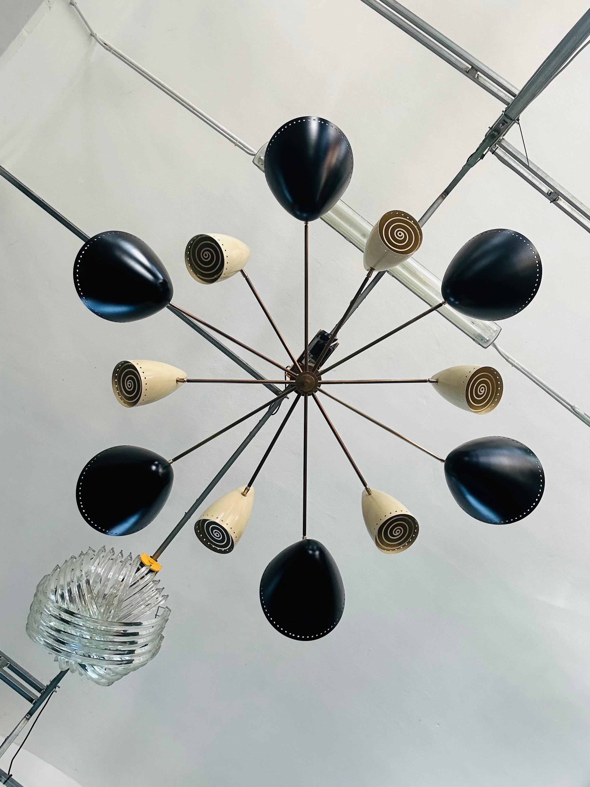 Custom Mid-Century Style Black & White Metal Chandelier by Adesso Imports For Sale 3