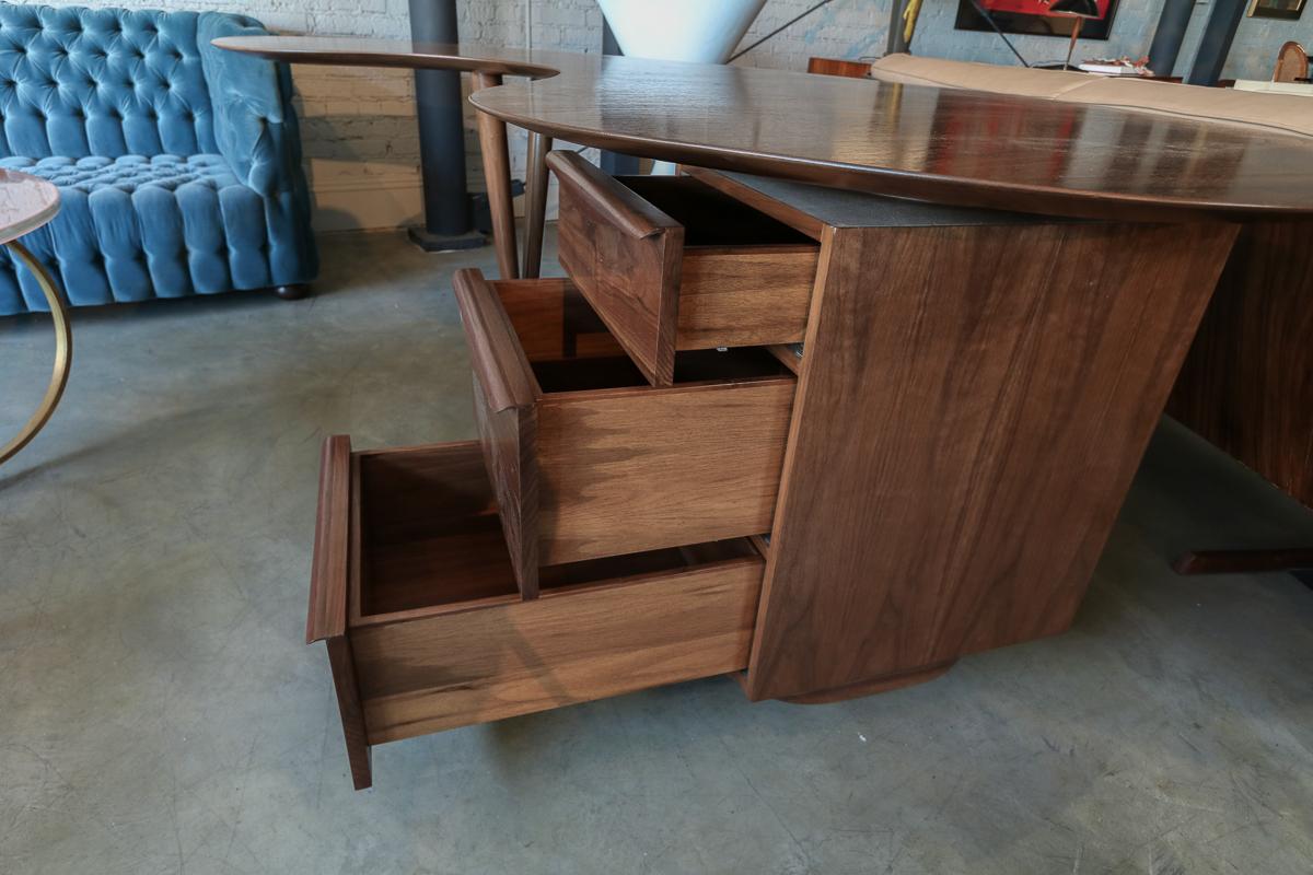 Custom Midcentury Style Curved Walnut Desk by Adesso Imports For Sale 2