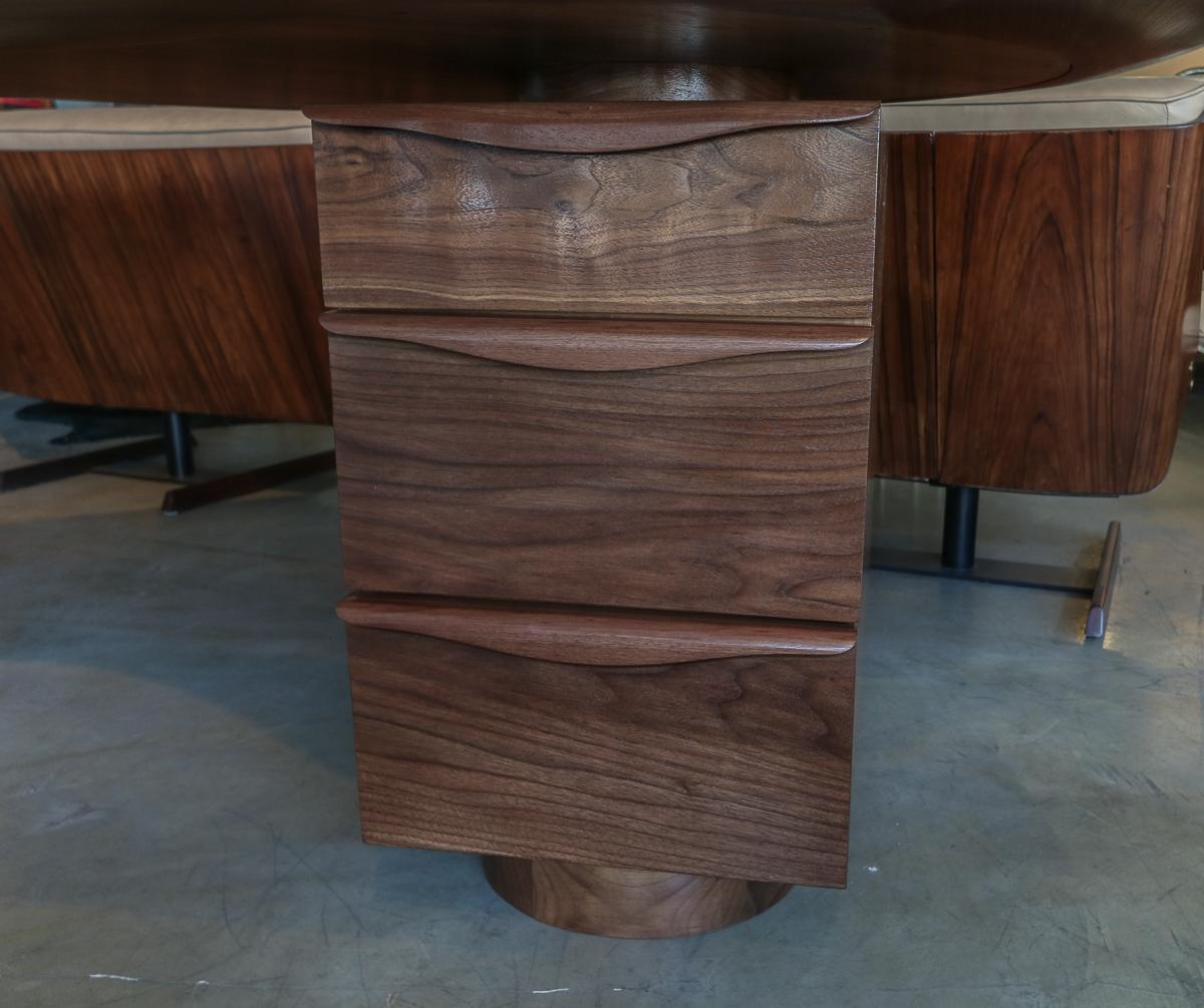 Custom Midcentury Style Curved Walnut Desk by Adesso Imports For Sale 6