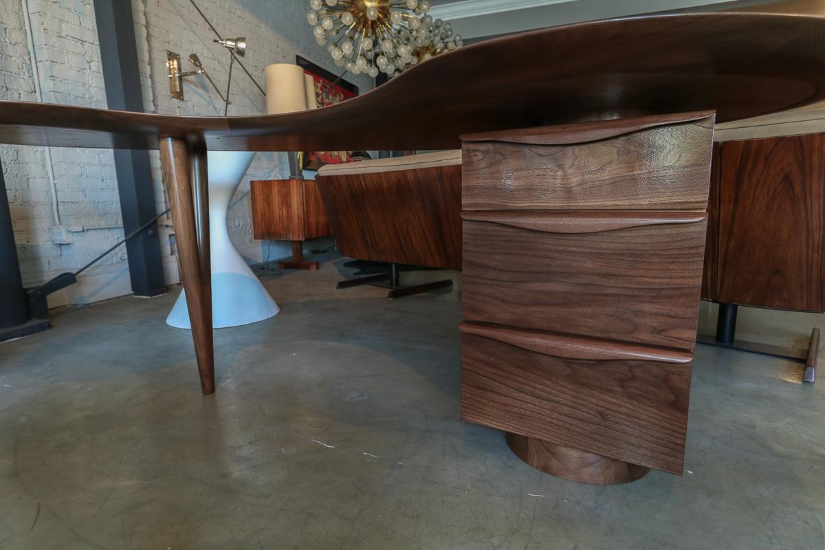 Custom Midcentury Style Curved Walnut Desk by Adesso Imports For Sale 7