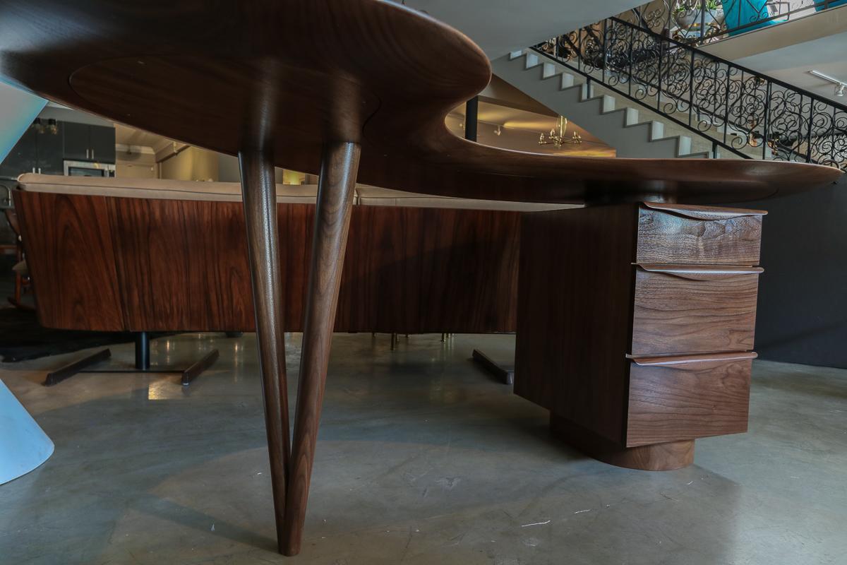 Custom Midcentury Style Curved Walnut Desk by Adesso Imports For Sale 9