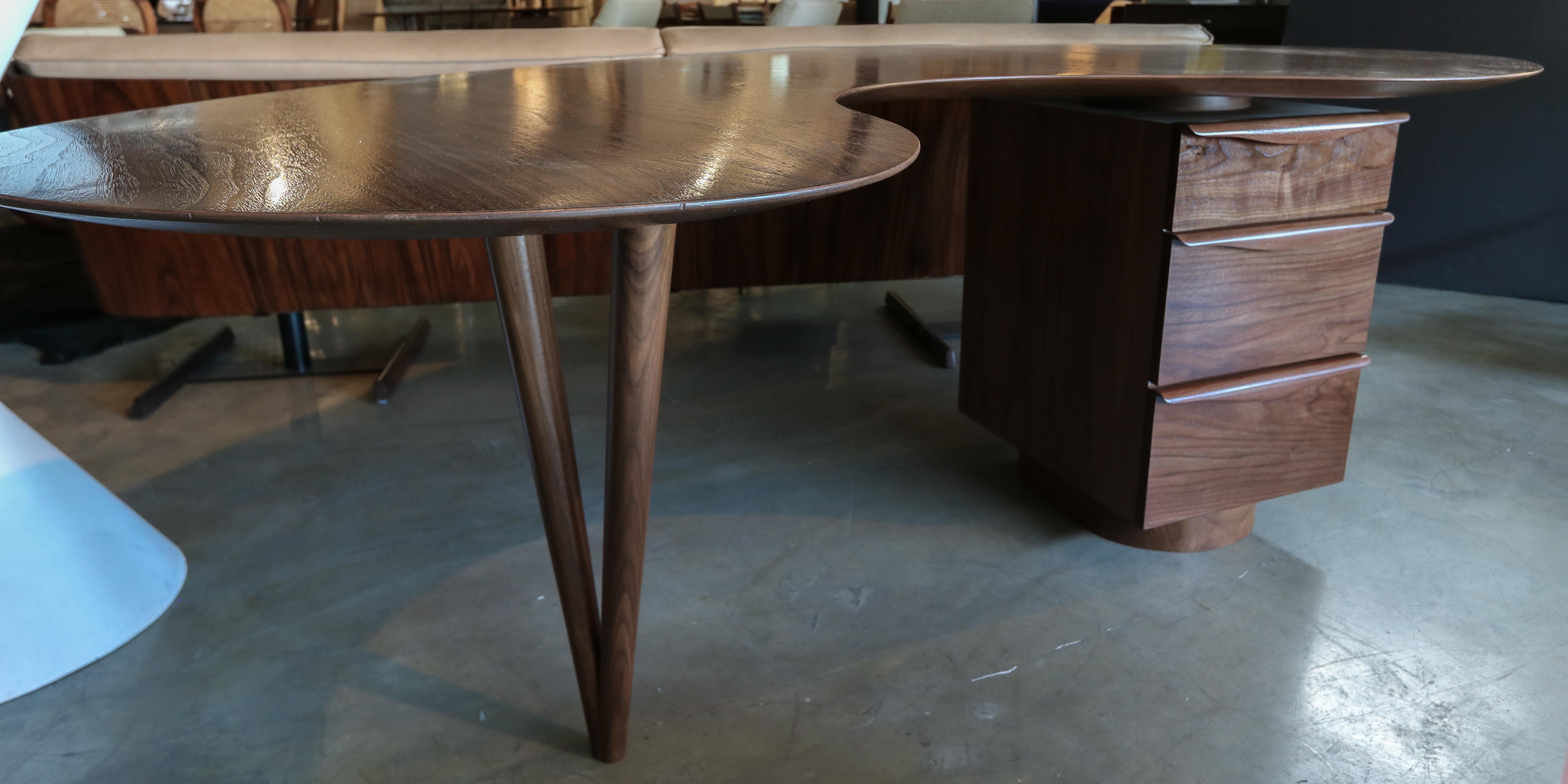 Mid-Century Modern Custom Midcentury Style Curved Walnut Desk by Adesso Imports For Sale
