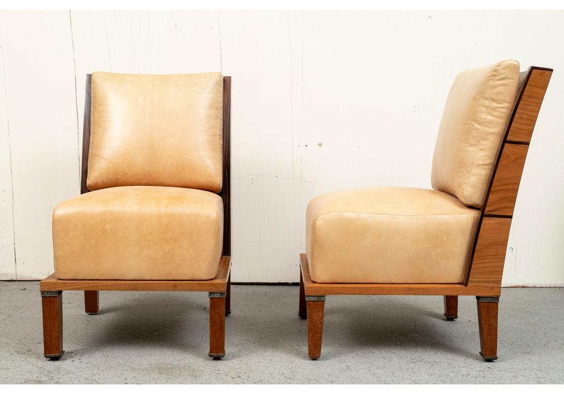 Mid-Century Modern Custom Mid Century Style Leather Slipper Chair Pair For Sale