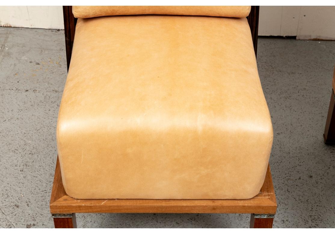 Custom Mid Century Style Leather Slipper Chair Pair For Sale 1