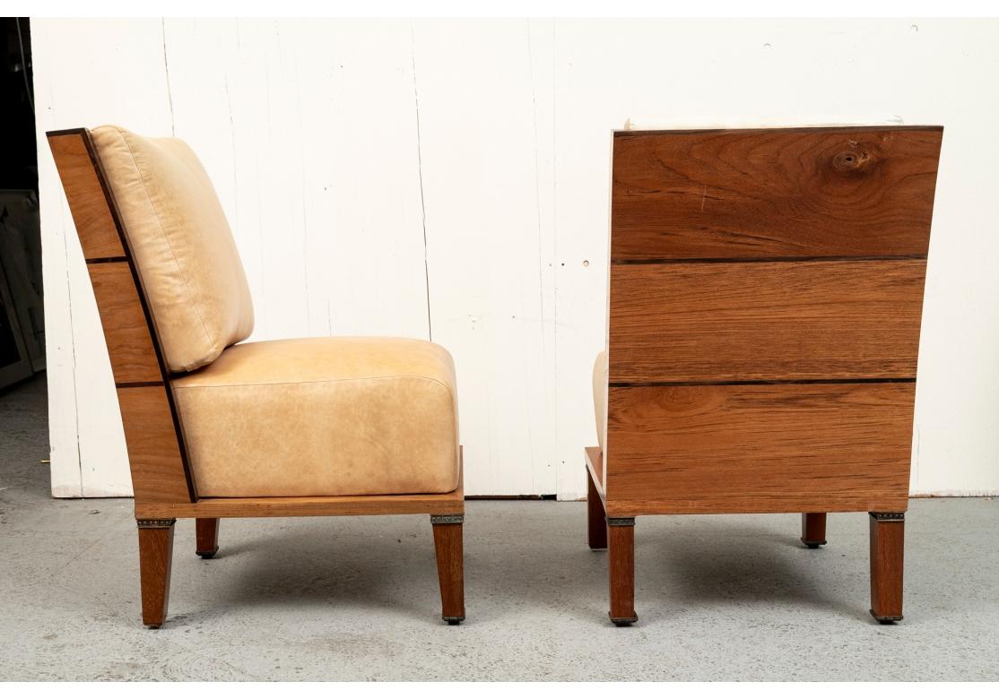 Custom Mid Century Style Leather Slipper Chair Pair For Sale 3