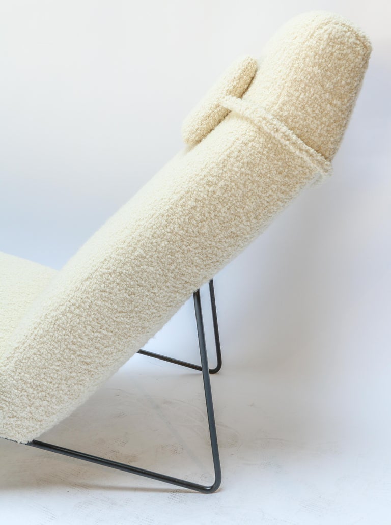 Custom MidCentury Style Metal and Ivory Chaise Lounge Chair by Adesso