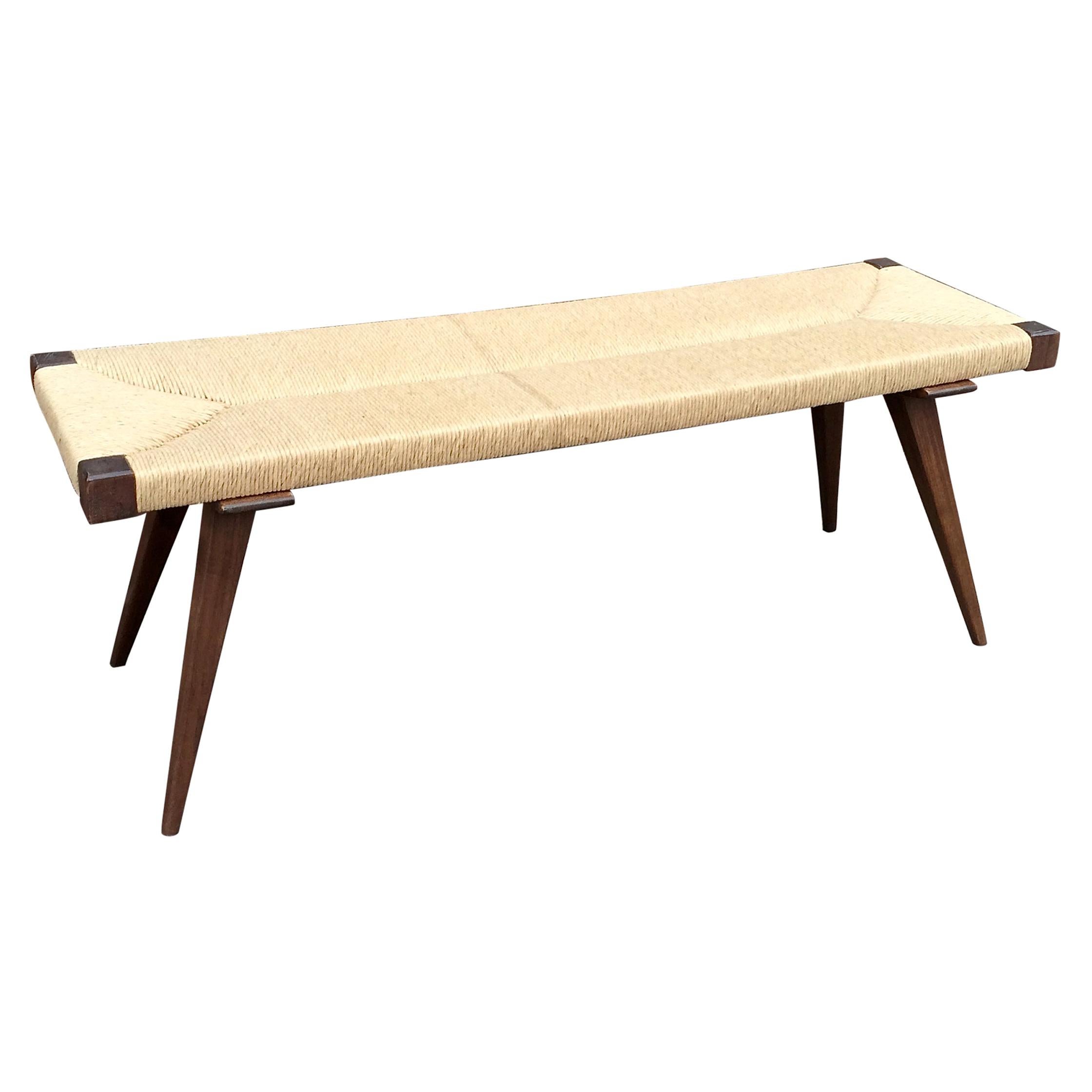 Custom Midcentury Style Modern Woven Rush Benches For Sale