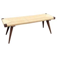 Custom Midcentury Style Modern Woven Rush Benches