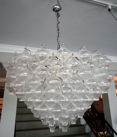 Custom Mid Century Style Murano Clear Glass Tulip Chandelier