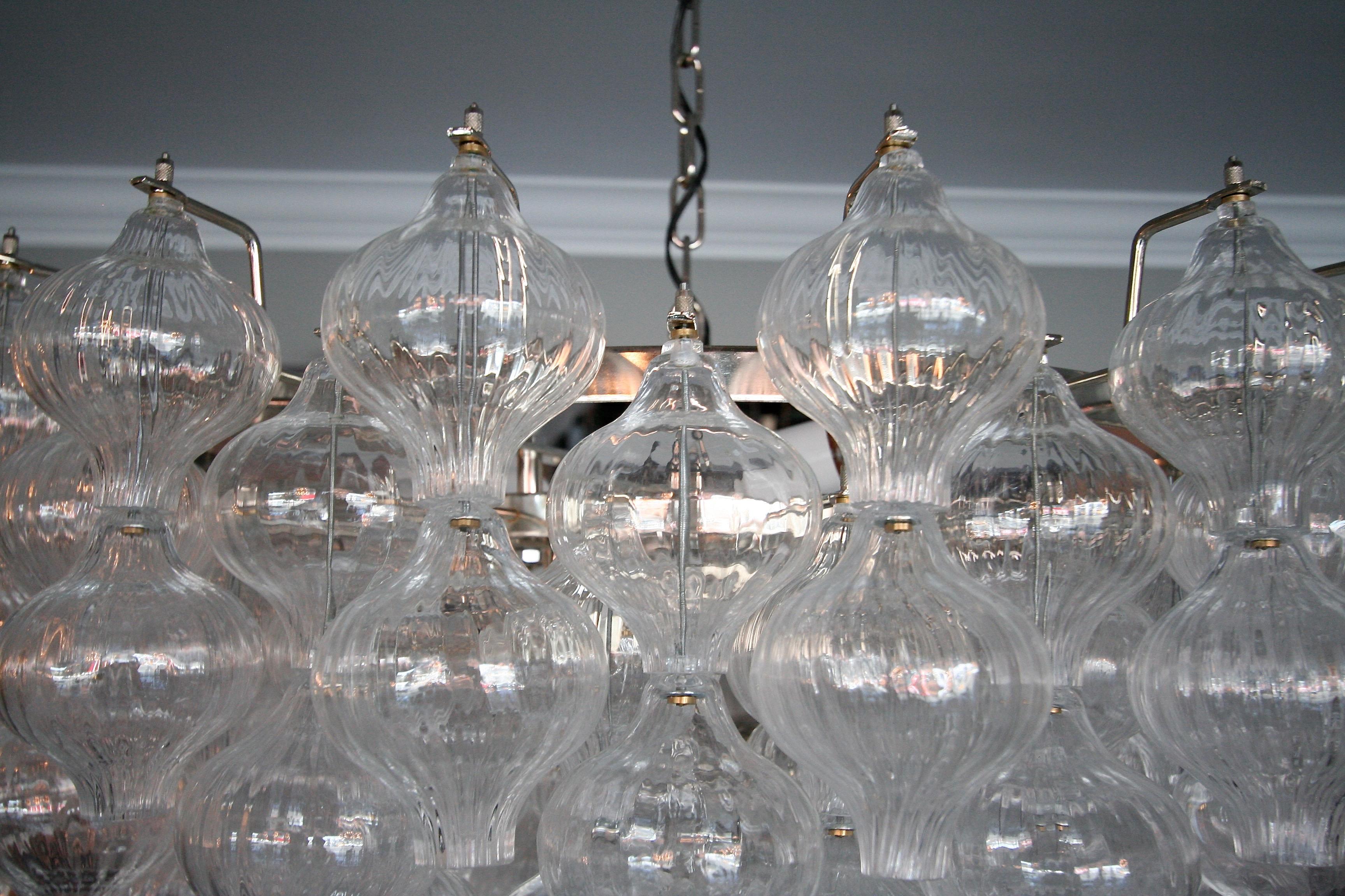 Contemporary Custom Mid Century Style Murano Clear Glass Tulip Chandelier For Sale