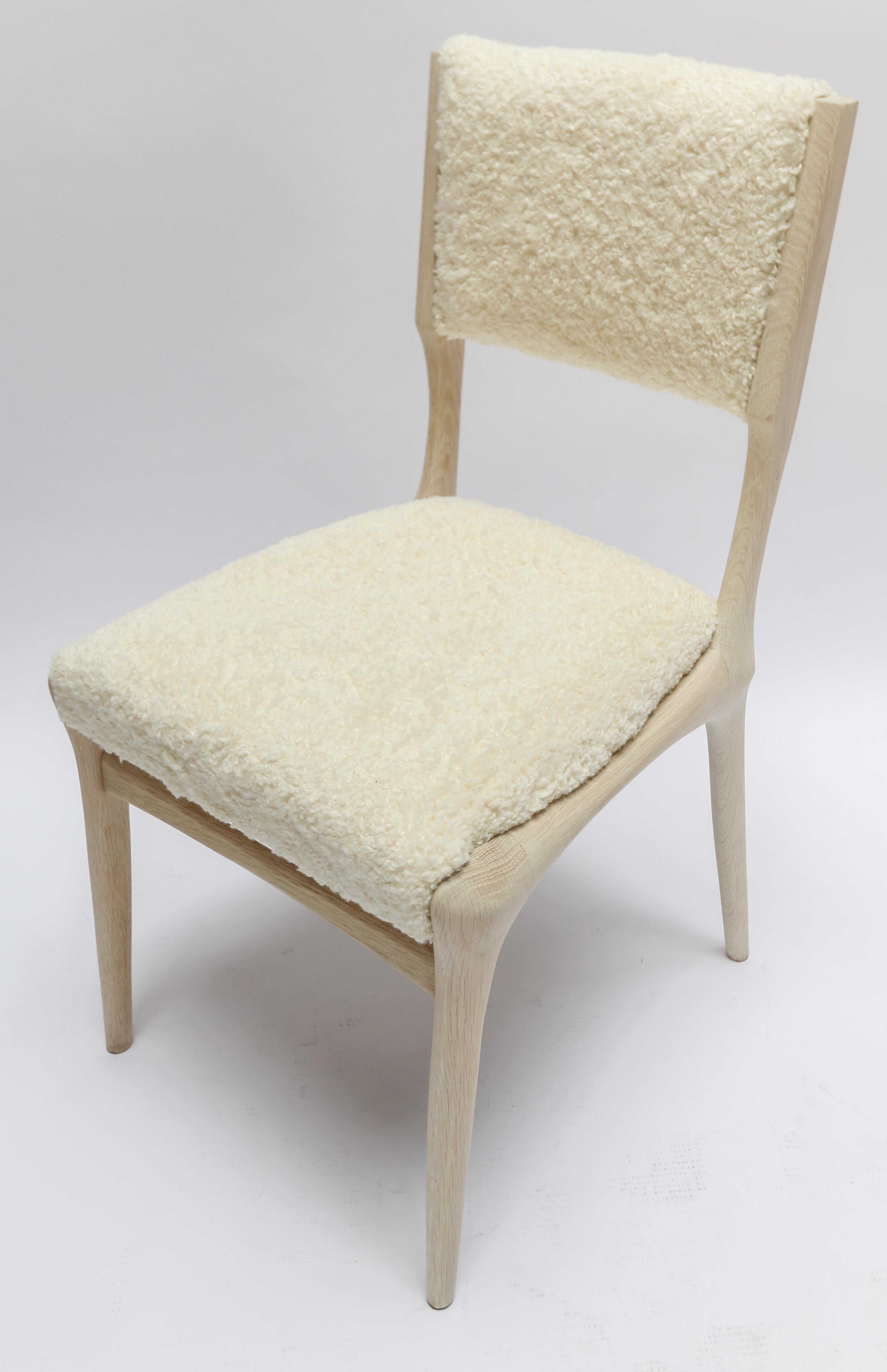 Mid-Century Modern Custom Midcentury Style Oak Dining Chair in Ivory Bouclé For Sale