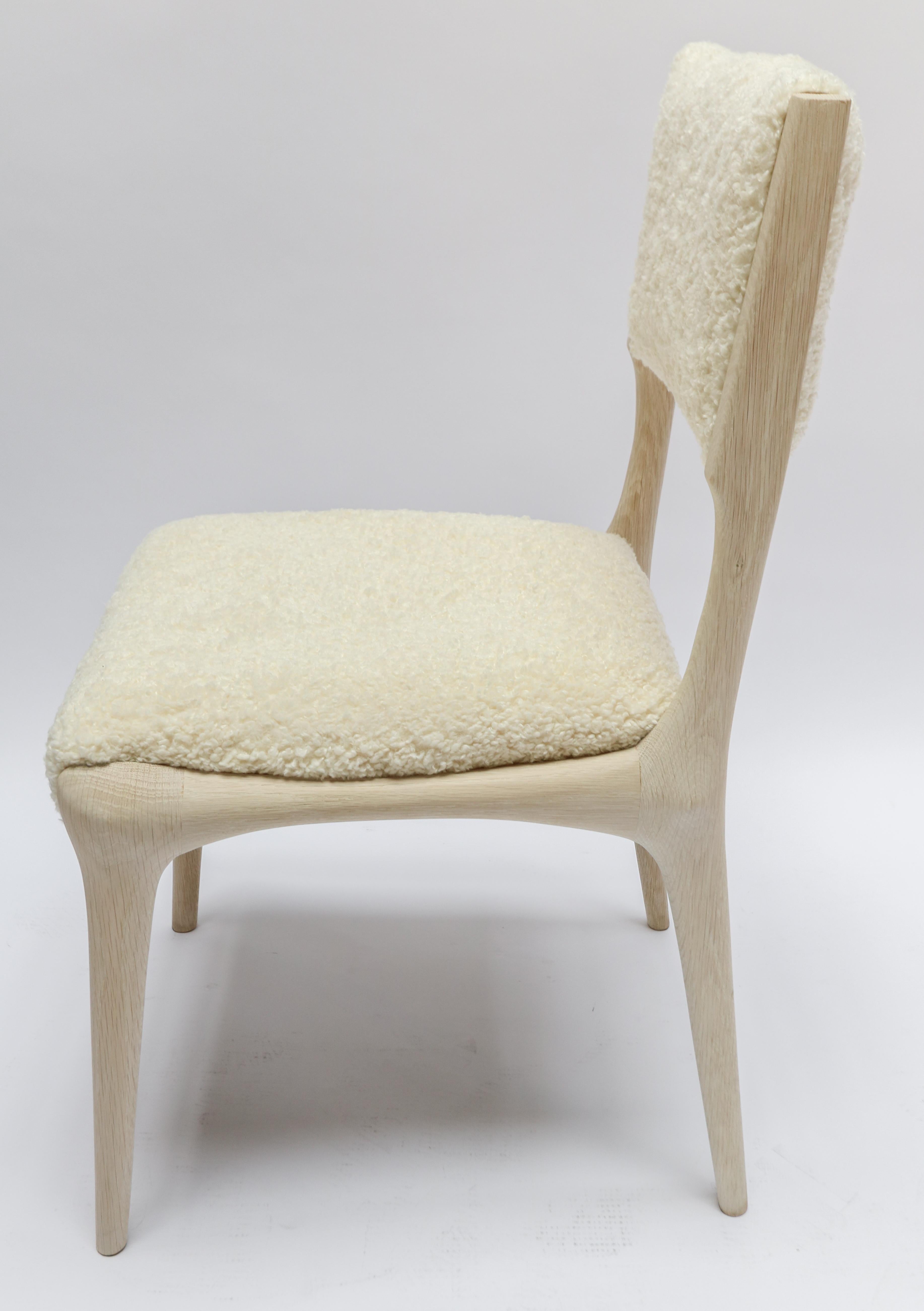 Contemporary Custom Midcentury Style Oak Dining Chair in Ivory Bouclé For Sale