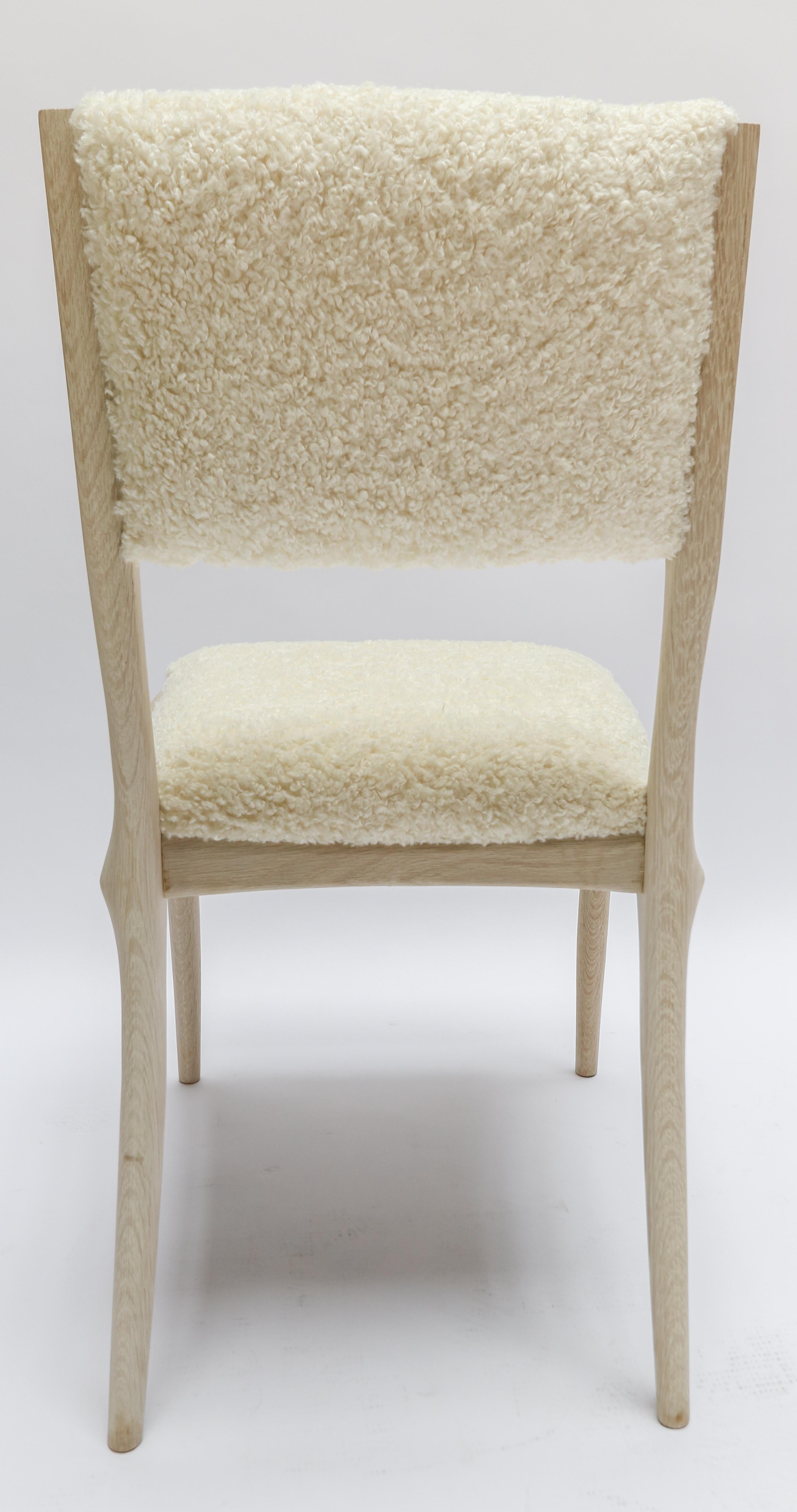 Custom Midcentury Style Oak Dining Chair in Ivory Bouclé For Sale 1