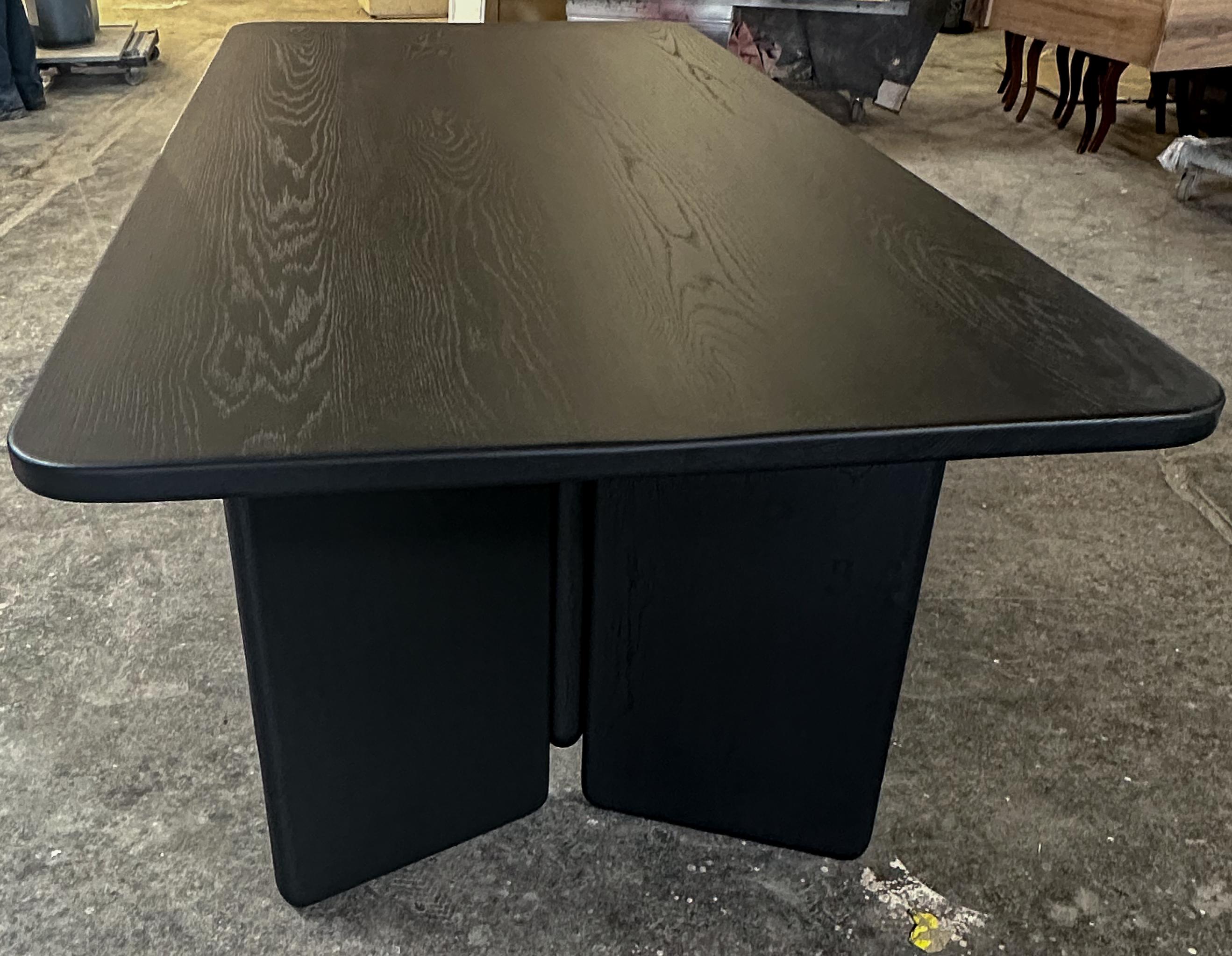 Brushed Custom Midcentury Style Rectangular Black Oak Dining Table by Adesso Imports For Sale