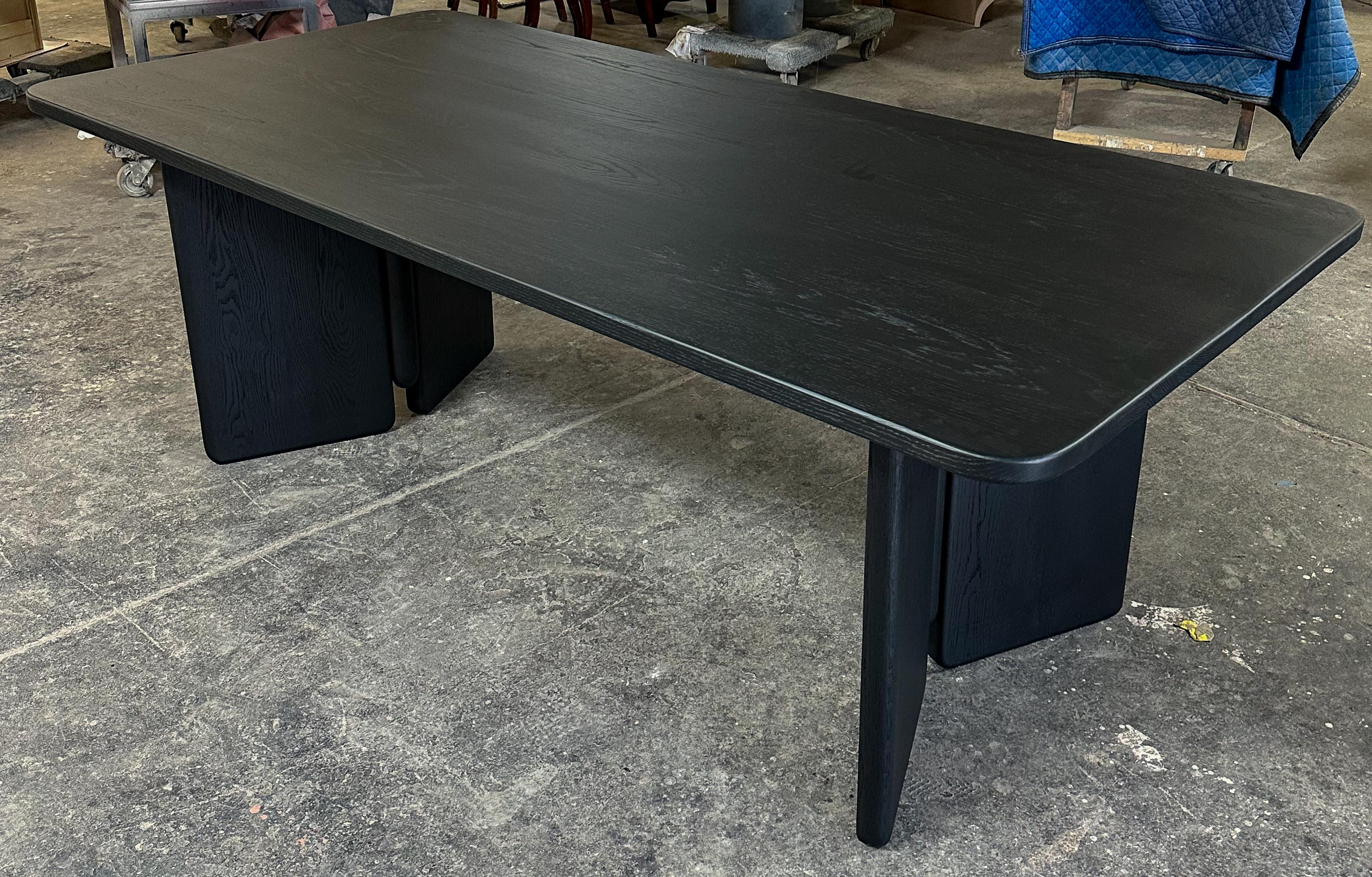 Contemporary Custom Midcentury Style Rectangular Black Oak Dining Table by Adesso Imports For Sale