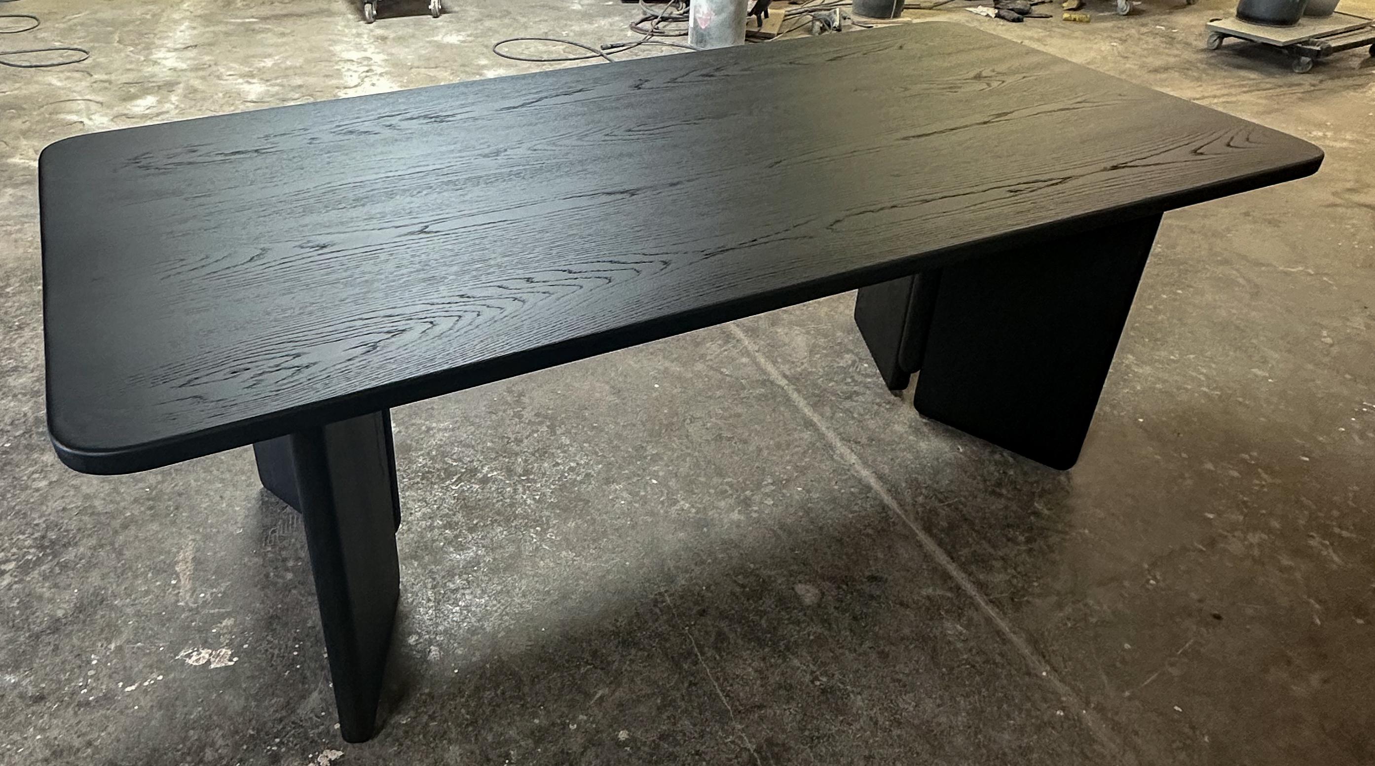 Custom Midcentury Style Rectangular Black Oak Dining Table by Adesso Imports For Sale 2