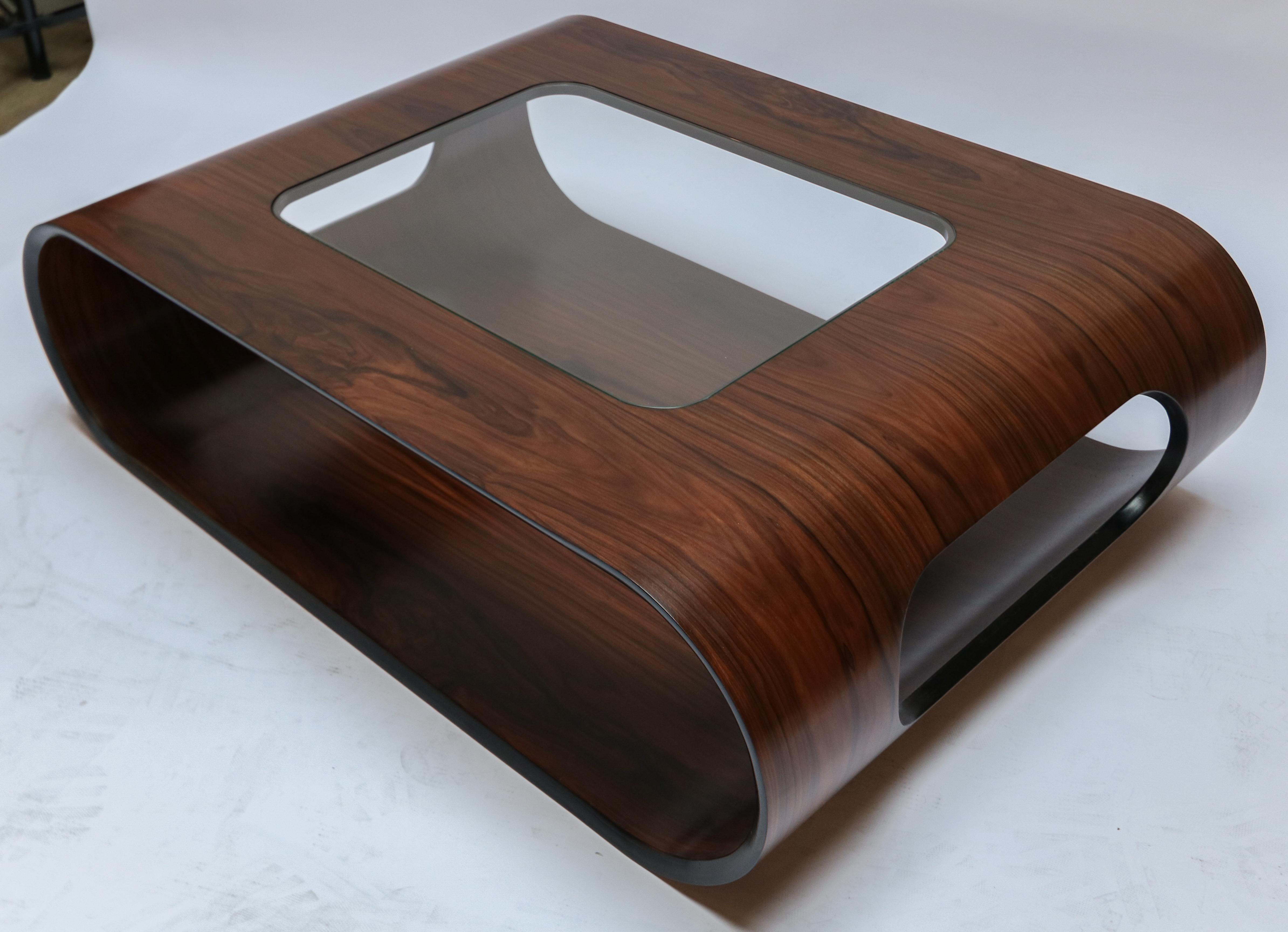 Mid-Century Modern Custom Midcentury Style Rosewood Coffee Table with Glass Top by Adesso Imports