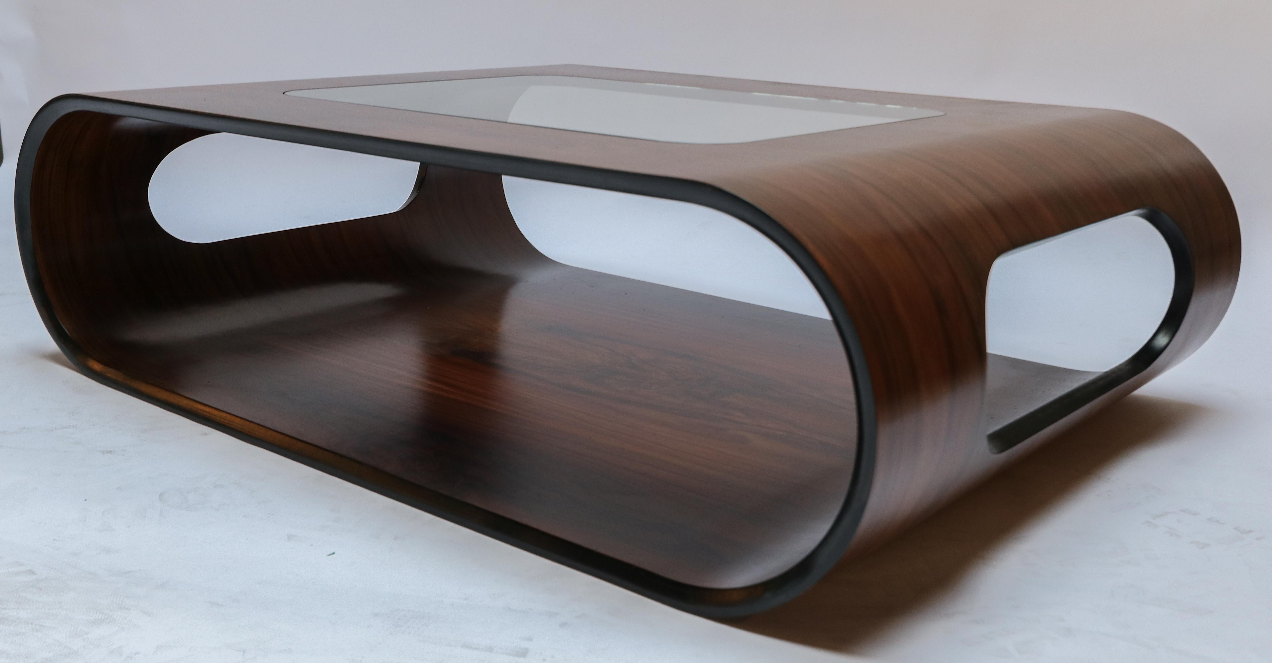 American Custom Midcentury Style Rosewood Coffee Table with Glass Top by Adesso Imports