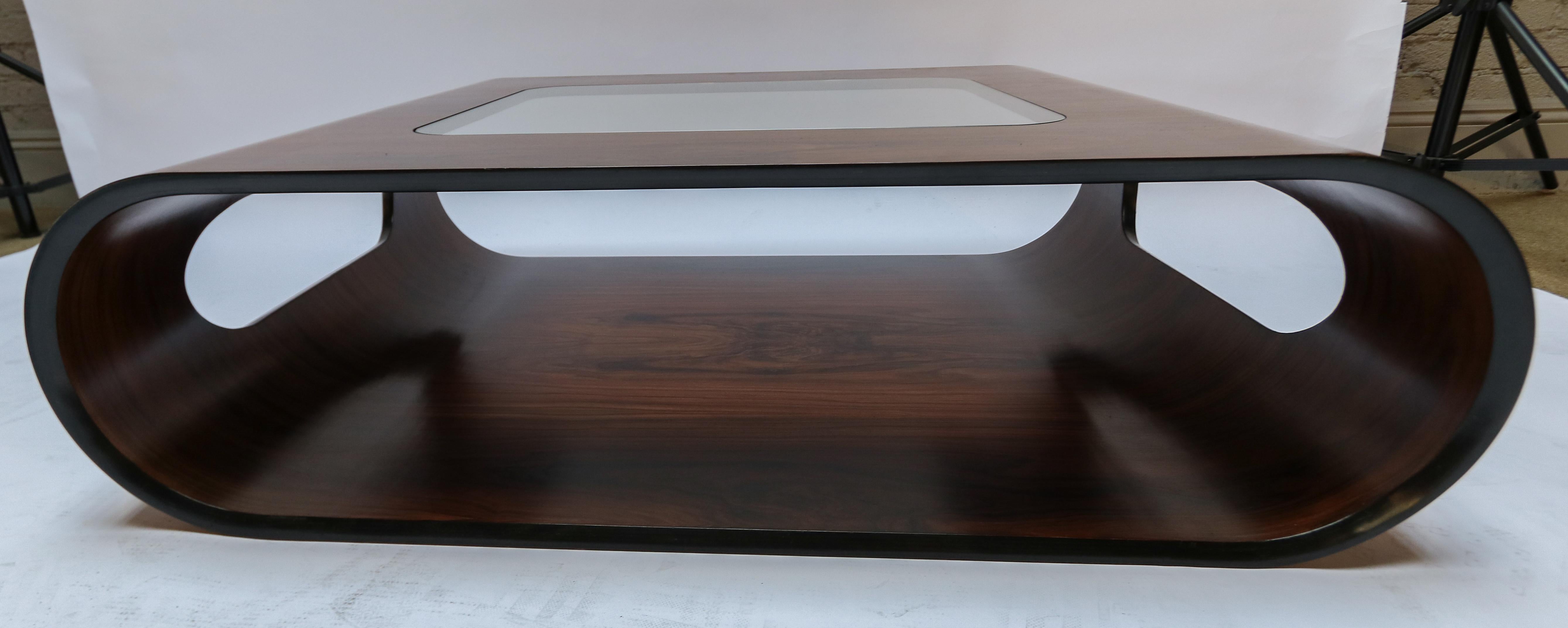 Custom Midcentury Style Rosewood Coffee Table with Glass Top by Adesso Imports 1